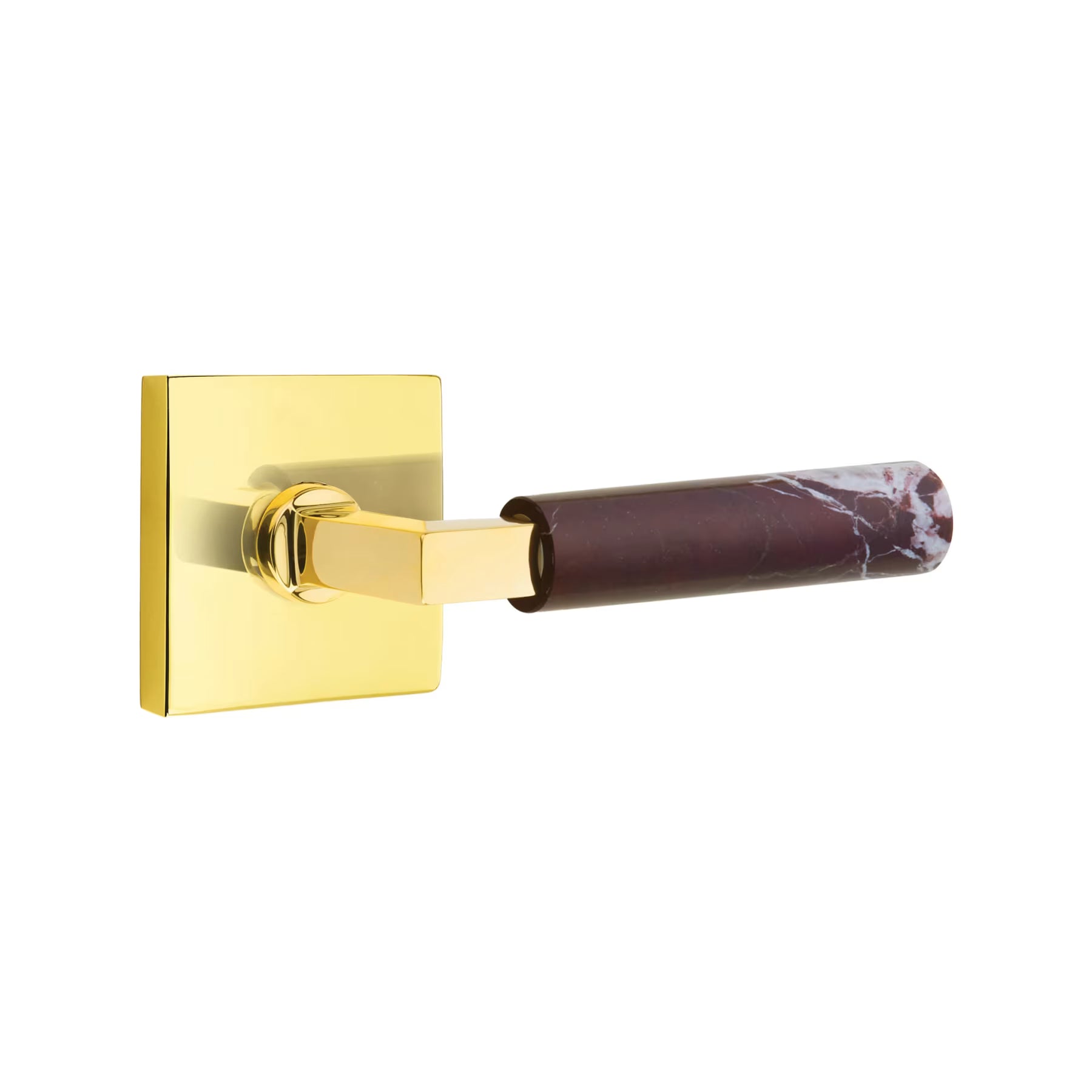 Burgundy Marble "Elegance" Door Lever Knob in Unlacquered Brass w/ Square Rosette