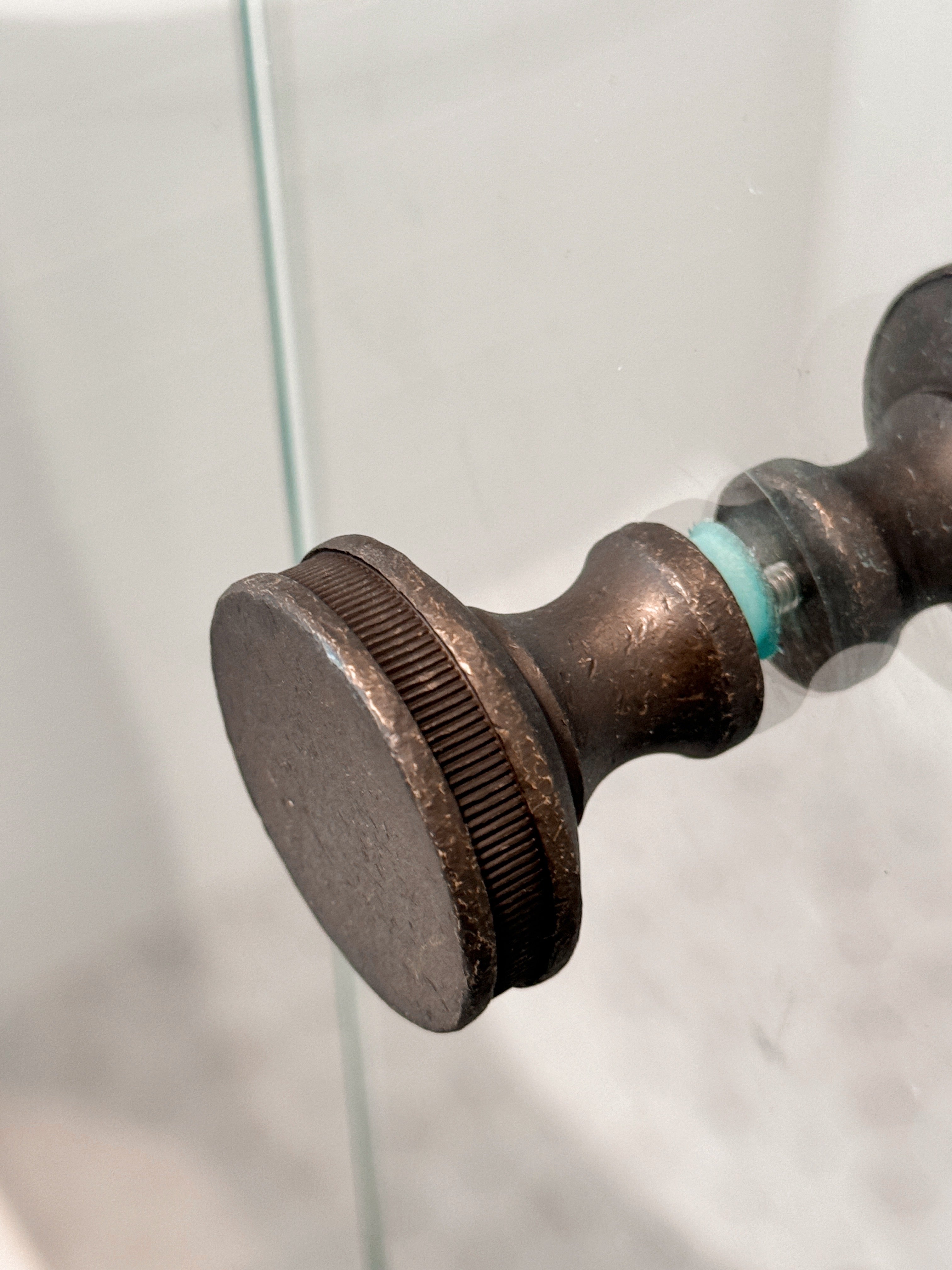 Round Distressed Bronze "Reeded" Round Glass Shower Knob - Industry Hardware