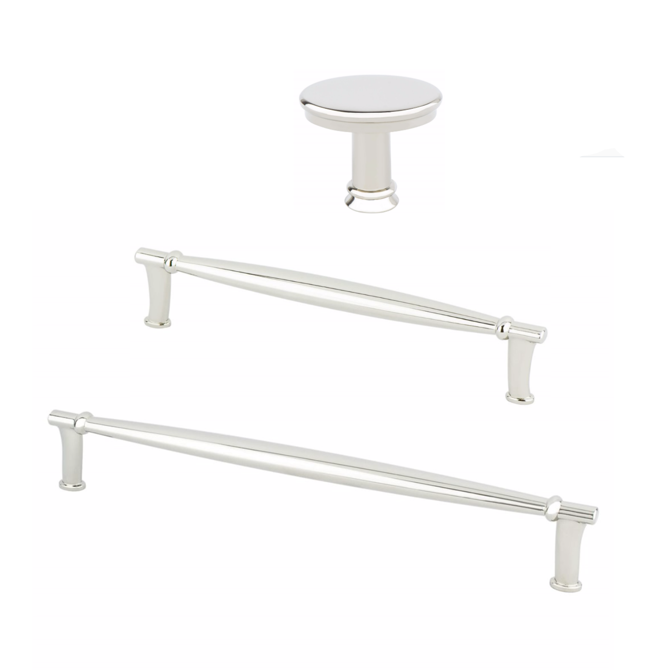Polished Nickel "Amelia" Drawer Pulls and Knob - Brass Cabinet Hardware