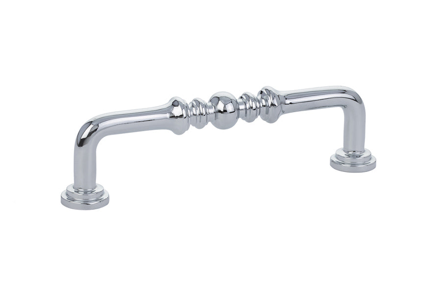 Chrome cabinet handle on a white background