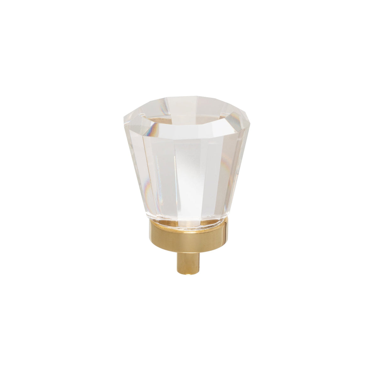 Polished Brass "Willow" Faceted Clear Glass Cabinet Knob