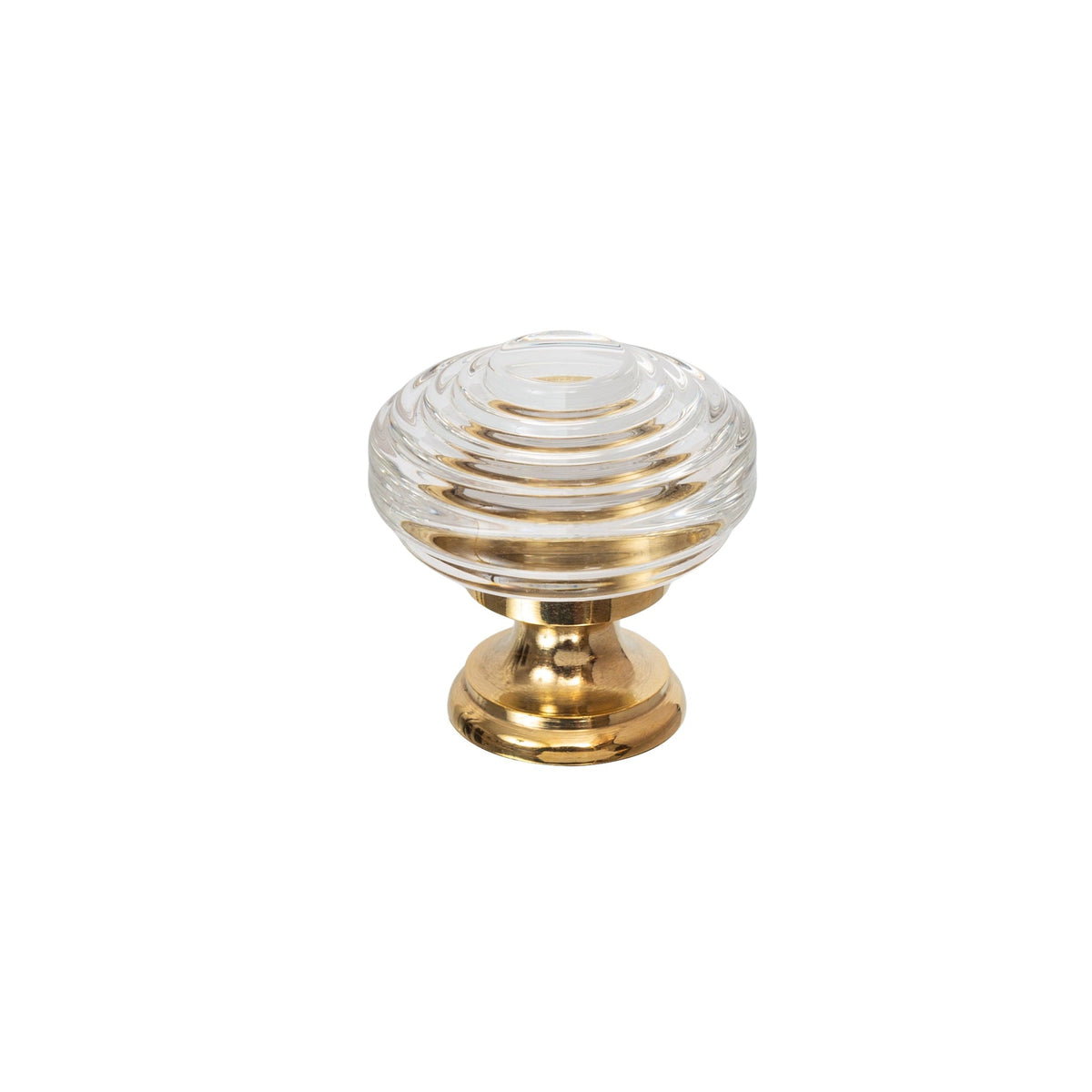 Unlacquered Brass "Wyatt" Reeded Clear Glass Cabinet Knob