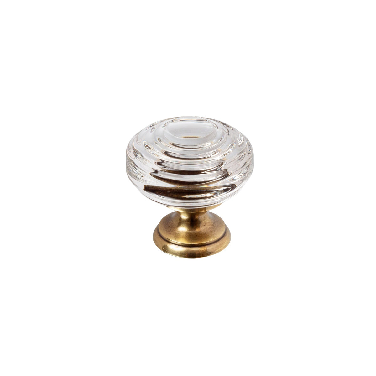 French Brass "Wyatt" Reeded Clear Glass Cabinet Knob