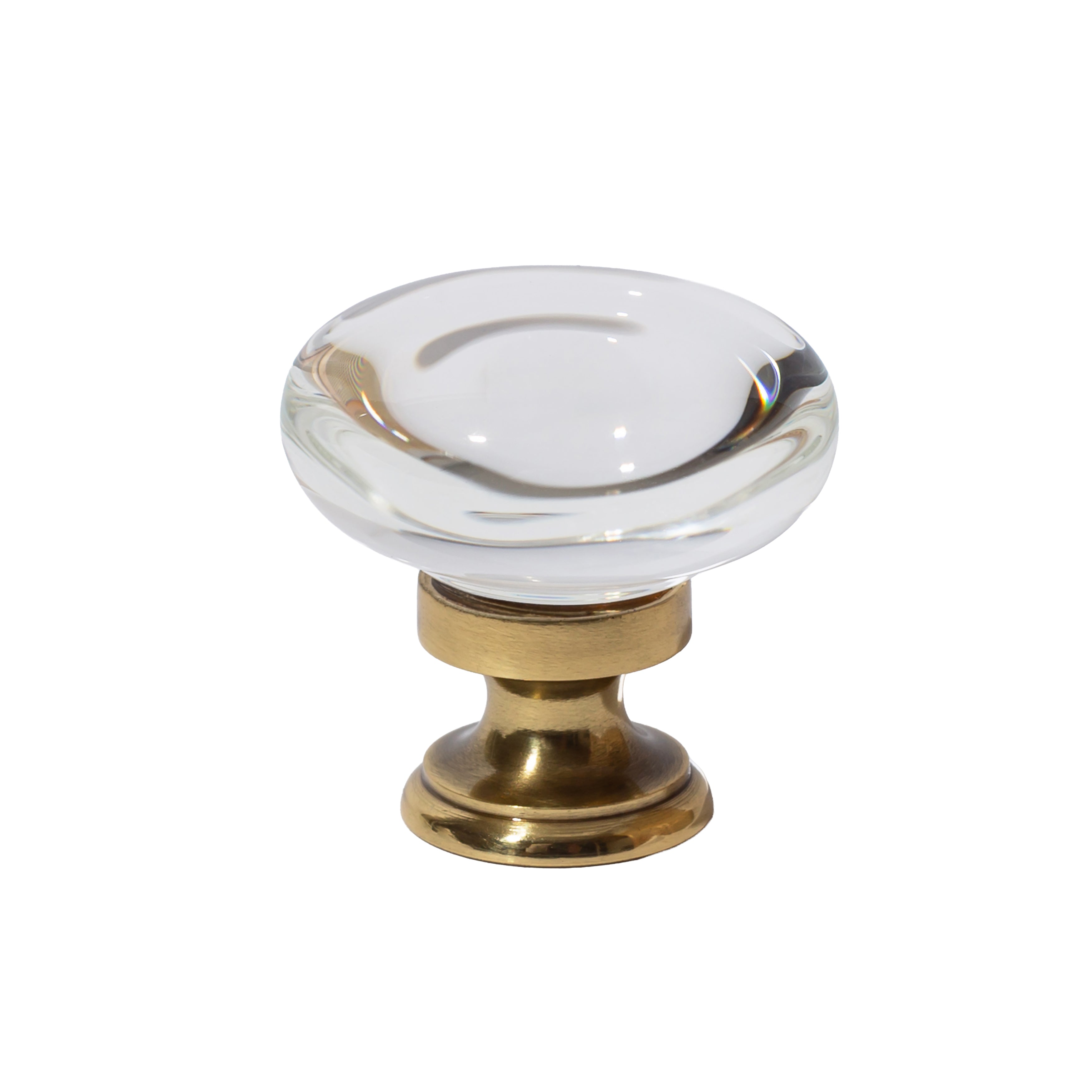 French Brass "Windsor" Round Clear Glass Cabinet Knob