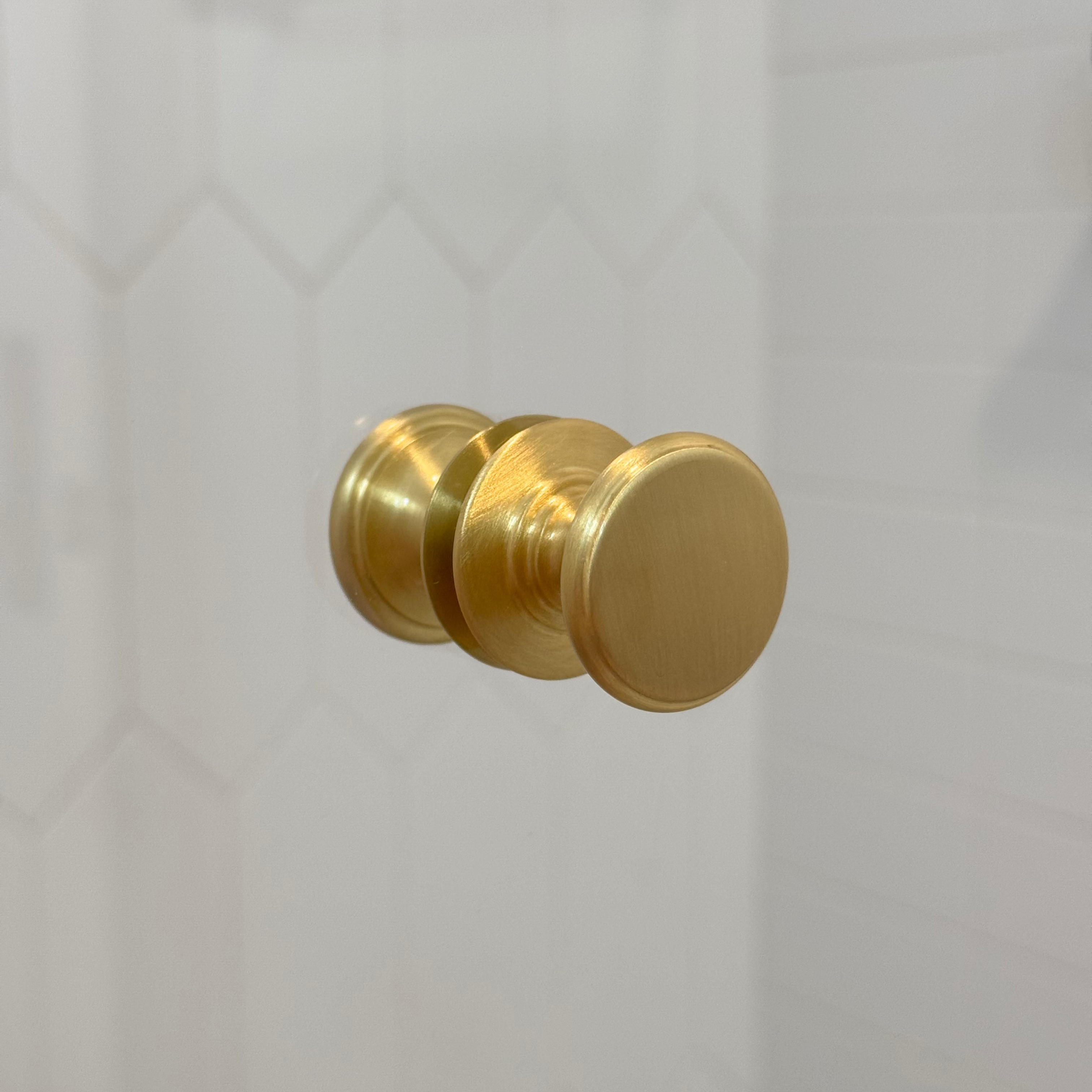 Round Satin Brass "Penny" Round Glass Shower Knob - Industry Hardware