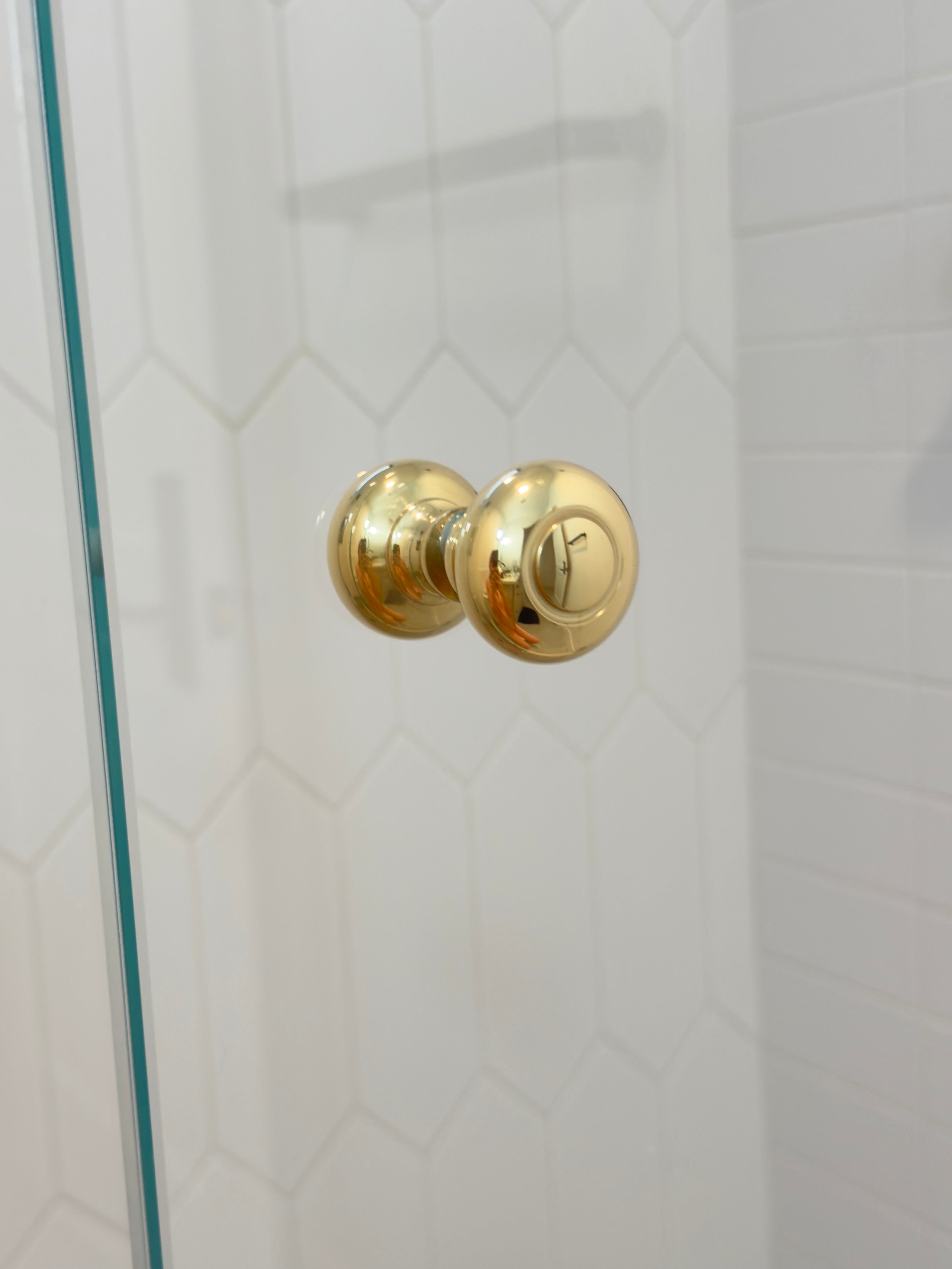 Round Polished Unlacquered Brass "Fia" Round Glass Shower Knob - Industry Hardware