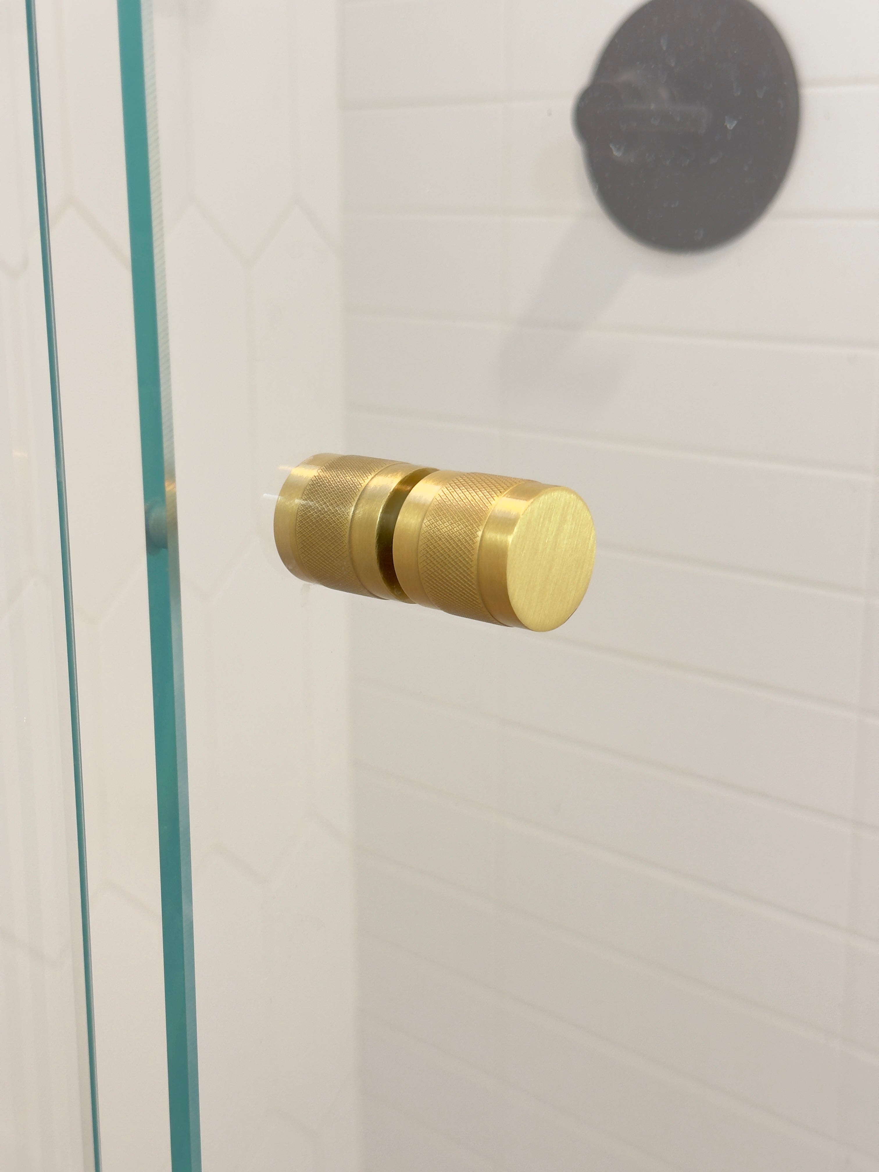 Cylinder Satin Brass "Knurled" Round Glass Shower Knob - Industry Hardware