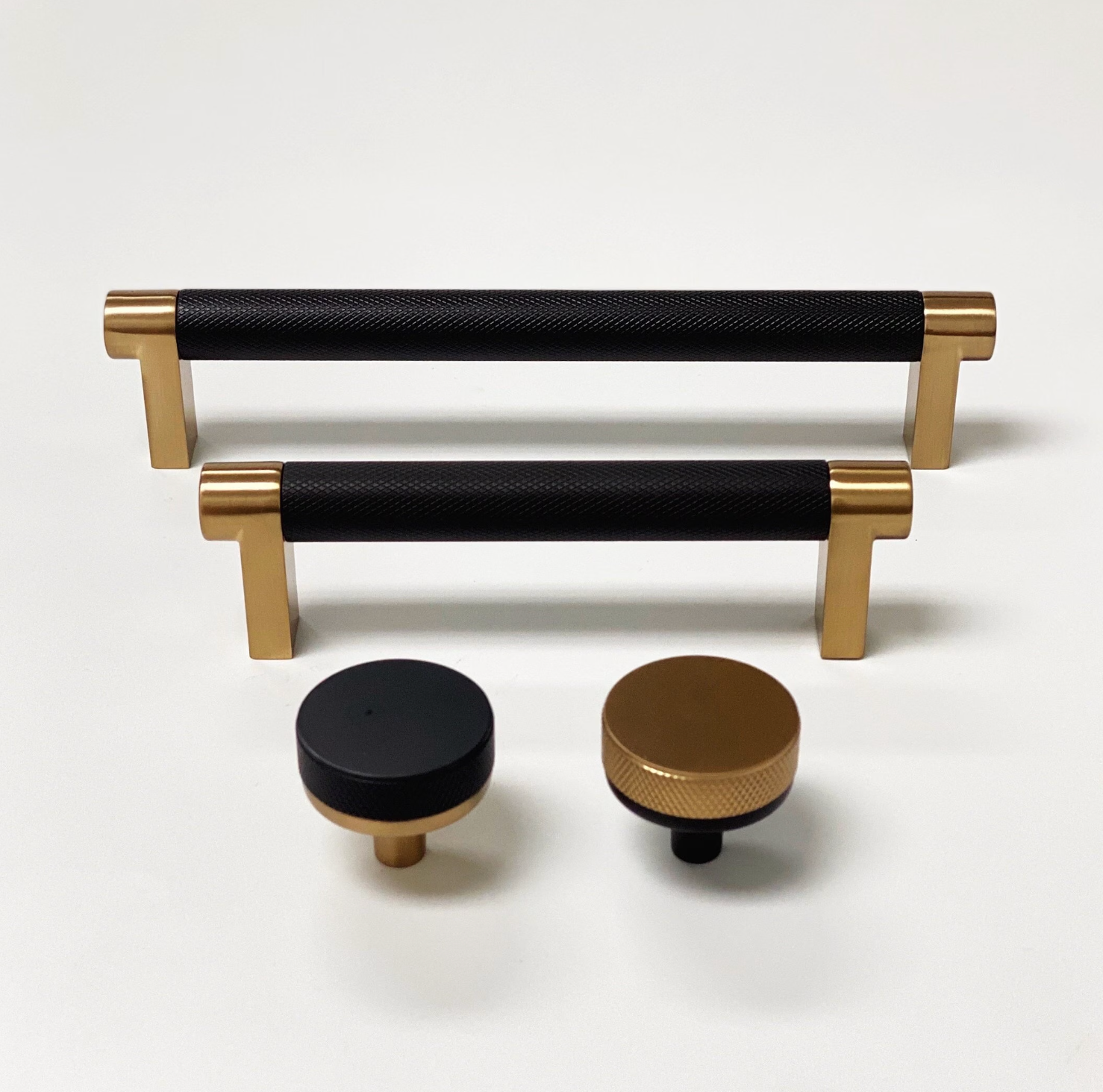 Knurled "Converse" Champagne Bronze and Black Knob and Pulls - Industry Hardware