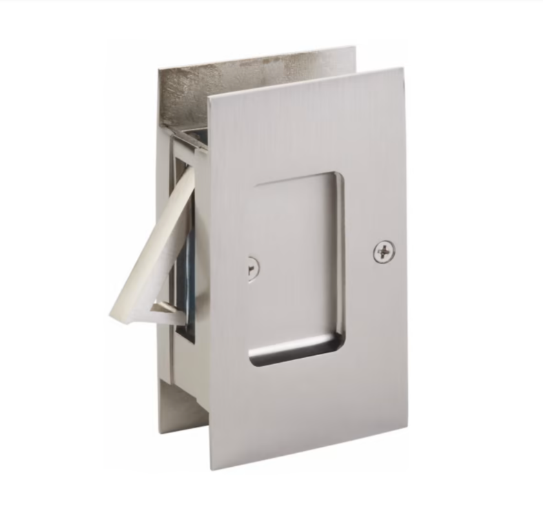 Satin Nickel Pocket Door Lock Large 4-1/2" Bathroom Privacy Lock Hardware - Industry Hardware
