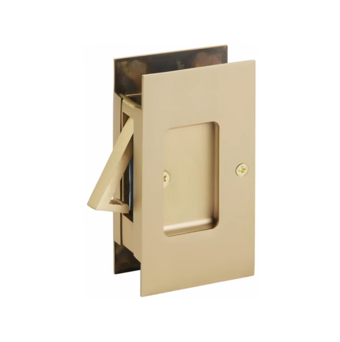 Satin Brass Pocket Door Lock Large 4-1/2" Bathroom Privacy Lock Hardware - Industry Hardware