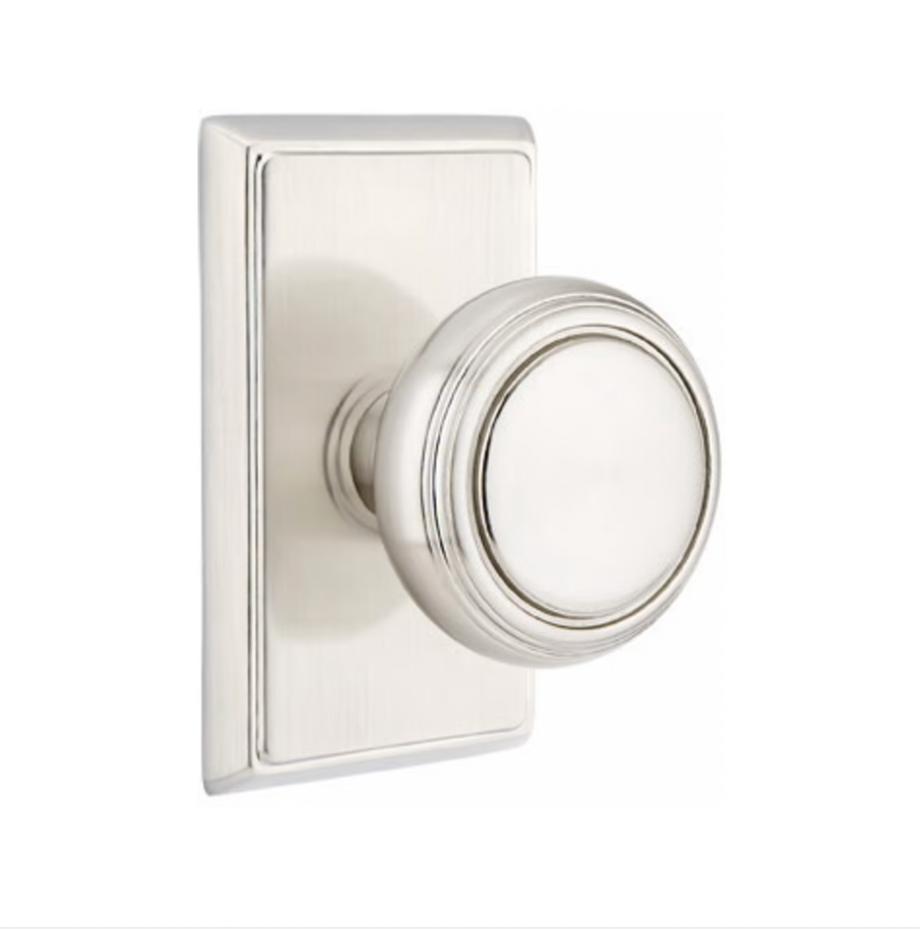 Transitional Round Door Knob Knob in Satin Nickel w/ Rectangular Rosette - Industry Hardware