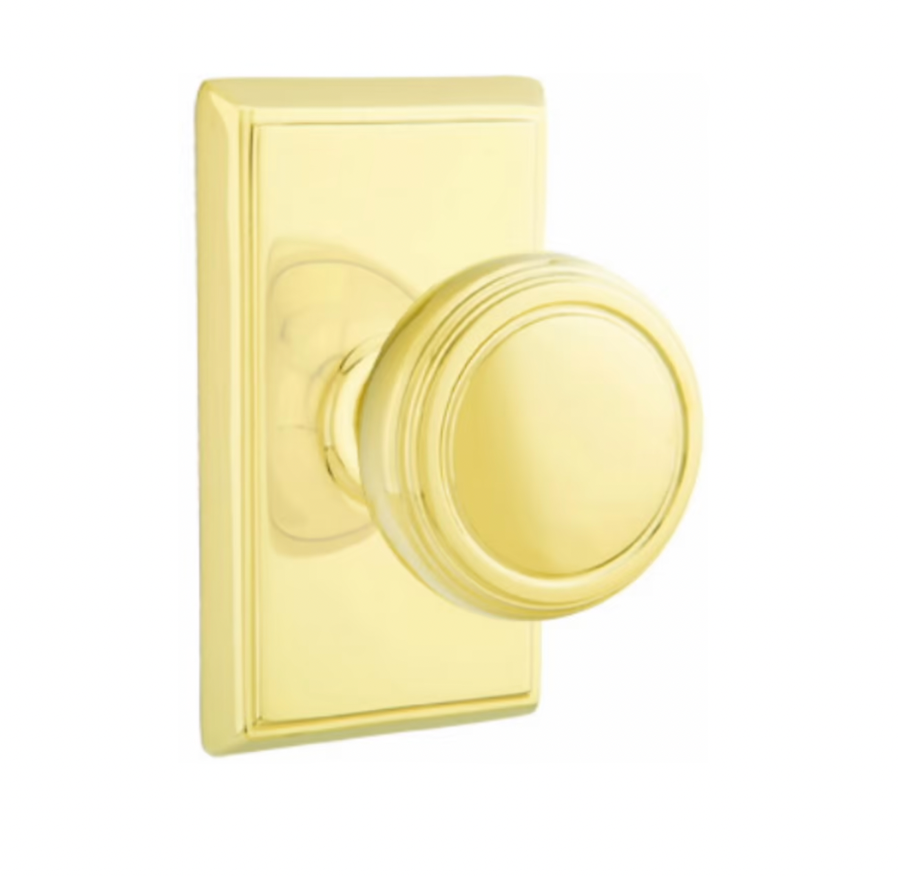 Transitional Round Door Knob Knob in Unlacquered Brass w/ Rectangular Rosette - Industry Hardware
