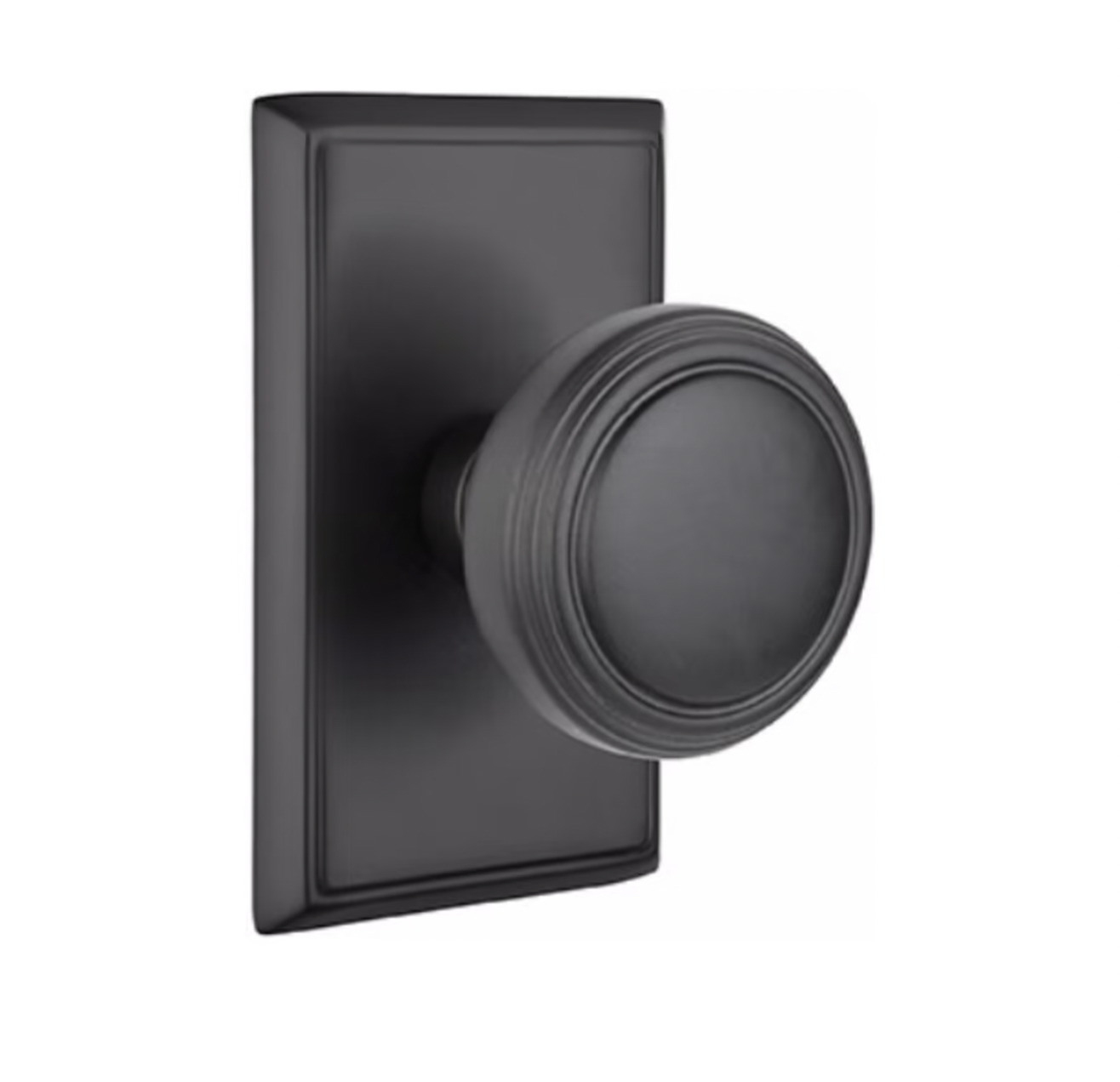 Transitional Round Door Knob Knob in Matte Black w/ Rectangular Rosette - Industry Hardware