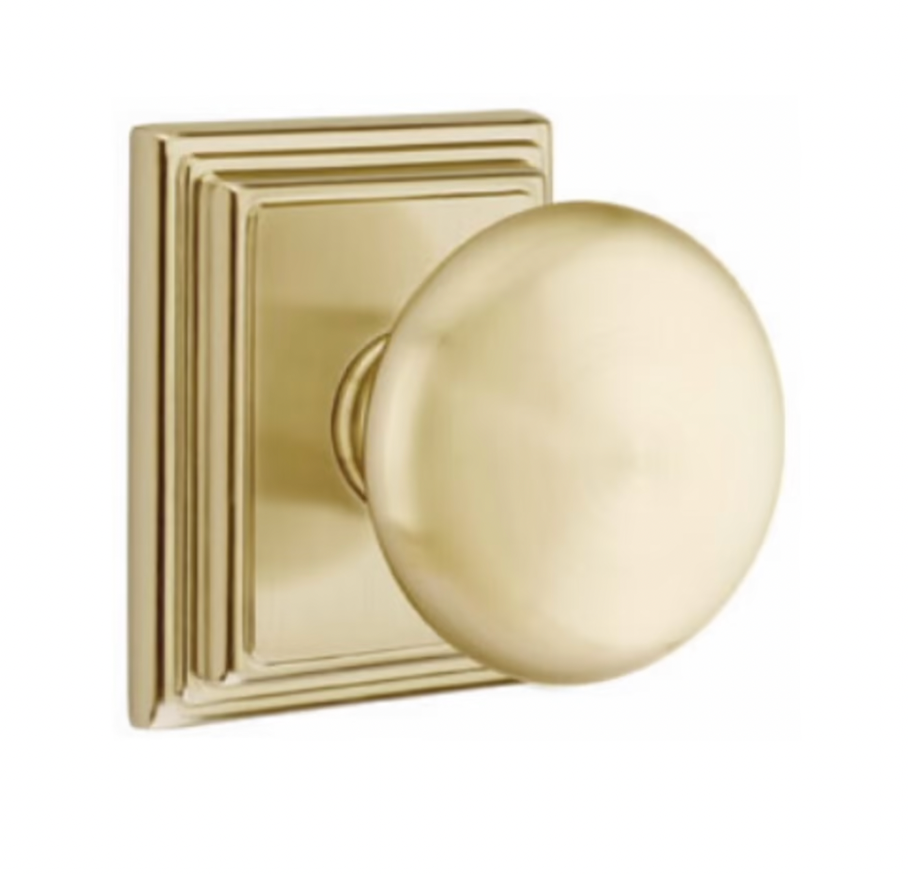 Round Door Knob "Provence" w/ Square Ridge Rosette in Satin Brass - Industry Hardware