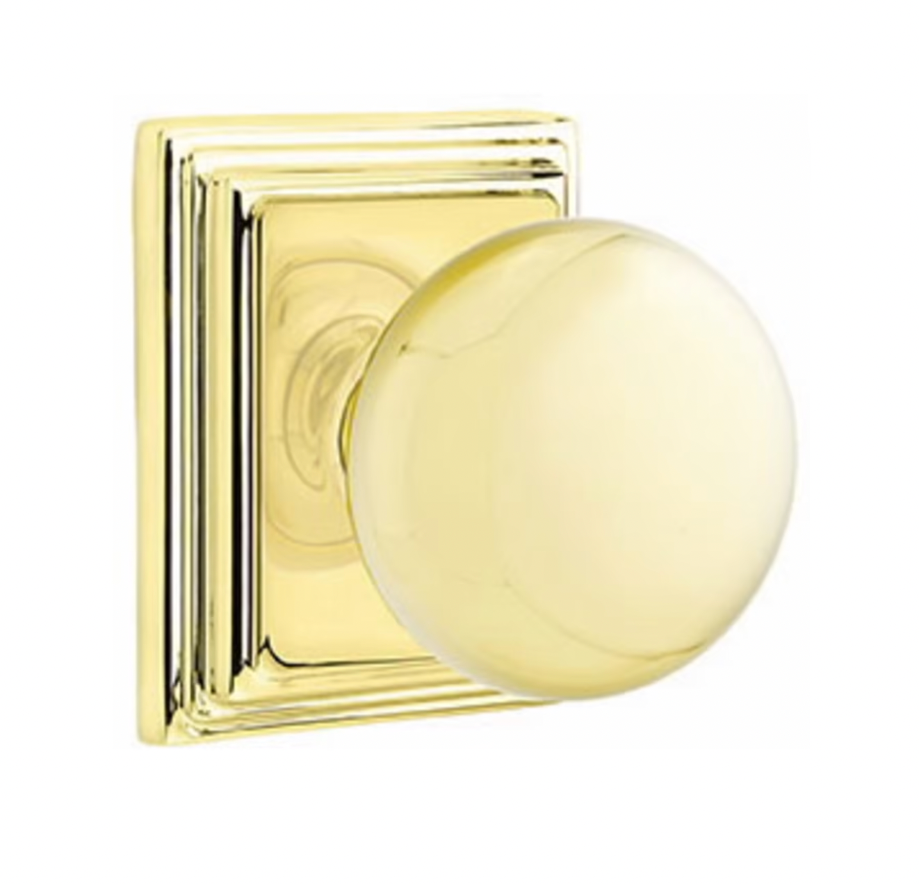 Round Door Knob "Provence" w/ Square Ridge Rosette in Unlacquered Brass - Industry Hardware