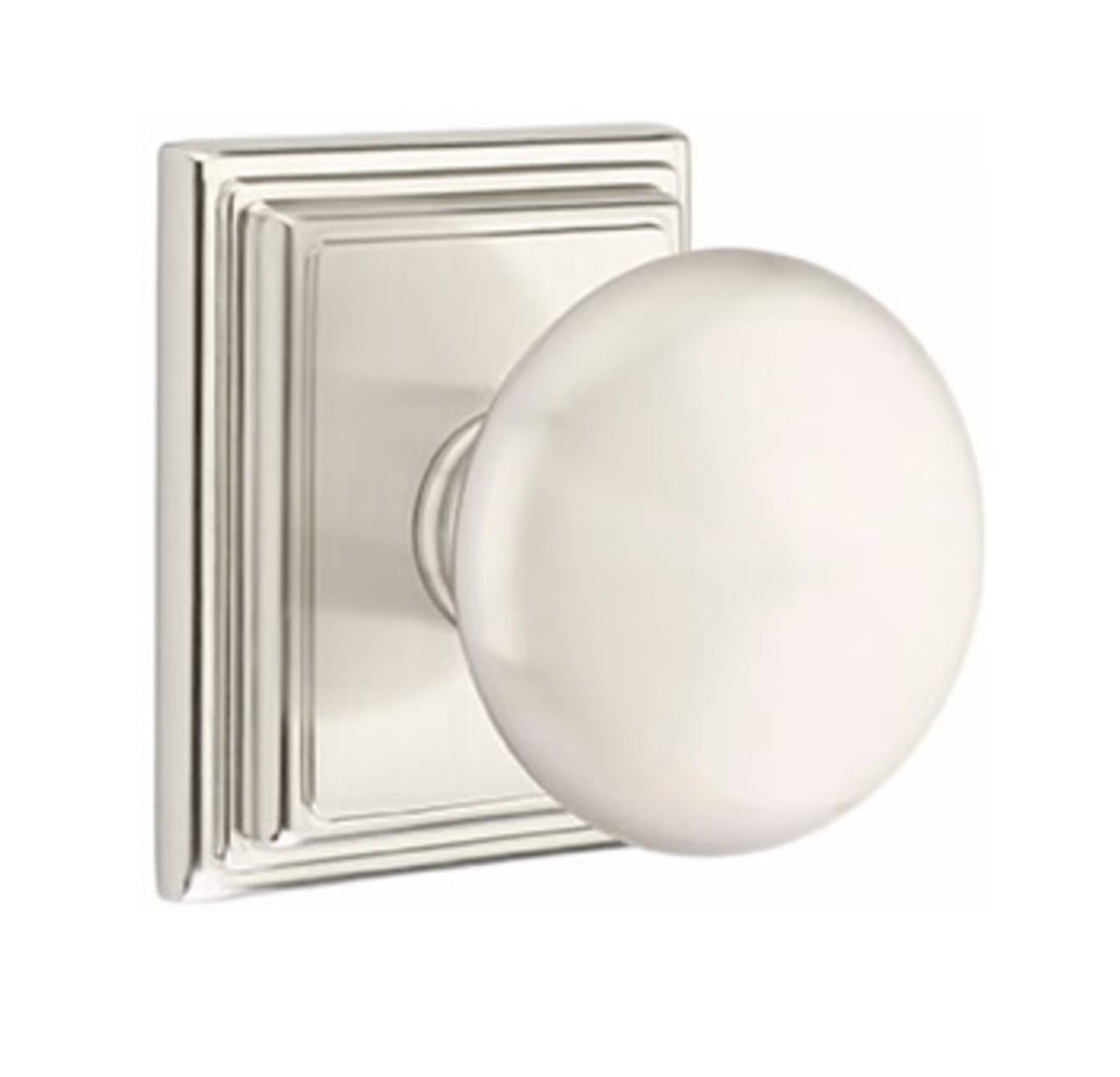 Round Door Knob "Provence" w/ Square Ridge Rosette in Satin Nickel - Industry Hardware