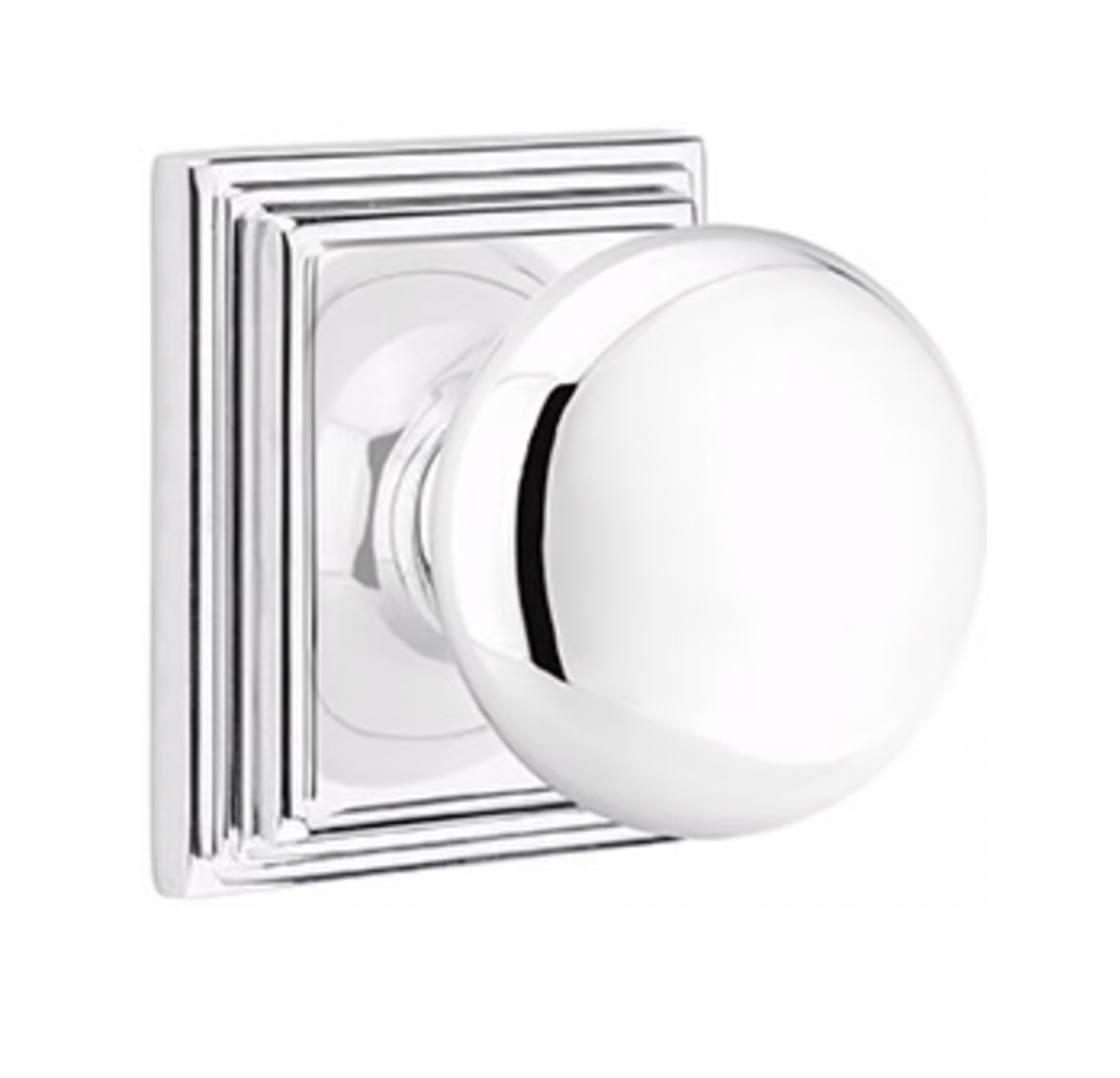 Round Door Knob "Provence" w/ Square Ridge Rosette in Polished Chrome - Industry Hardware