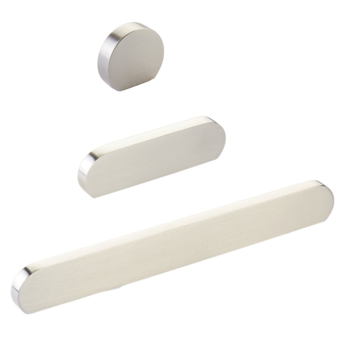 Brushed Nickel "Bit" Rounded Drawer Pulls and Cabinet Knobs - Industry Hardware