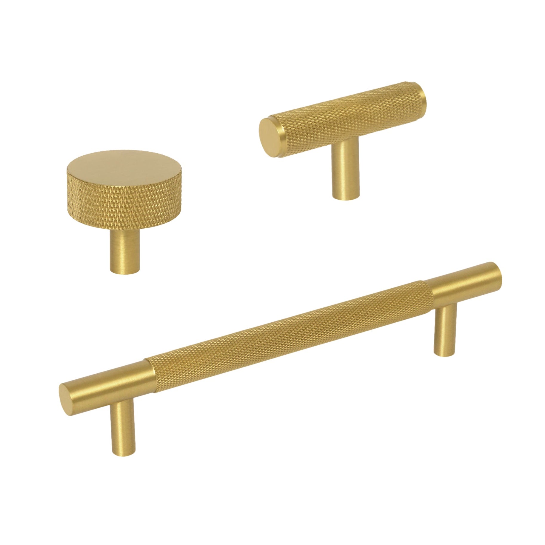 Knurled Satin Brass "Texture No. 3" Drawer Pulls and Knobs