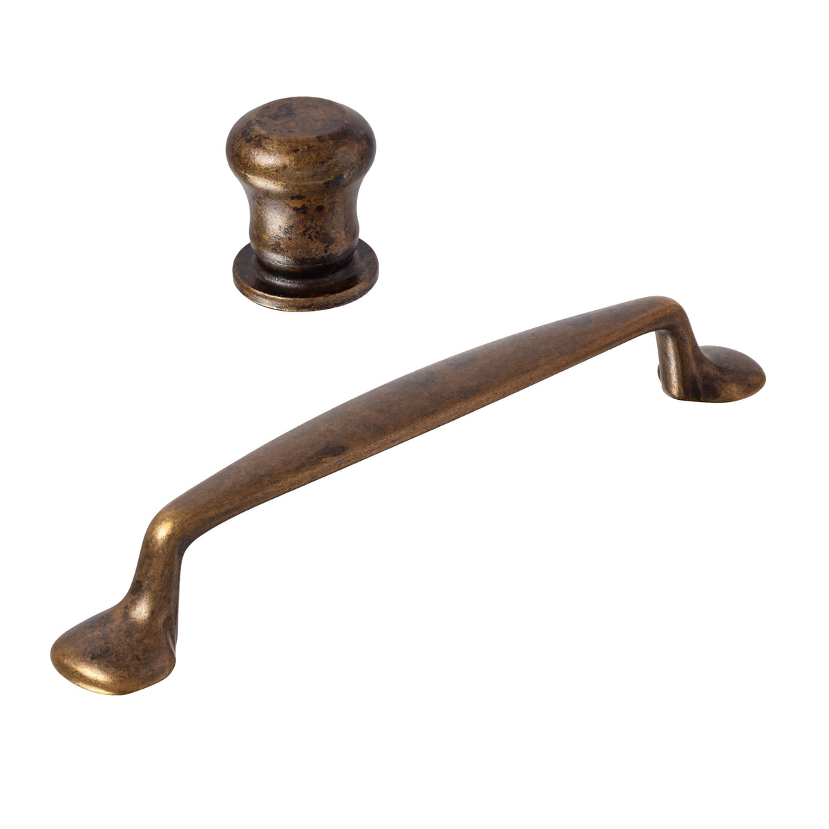 Worn Brass "Trento" Transitional Cabinet Knob and Drawer Pull
