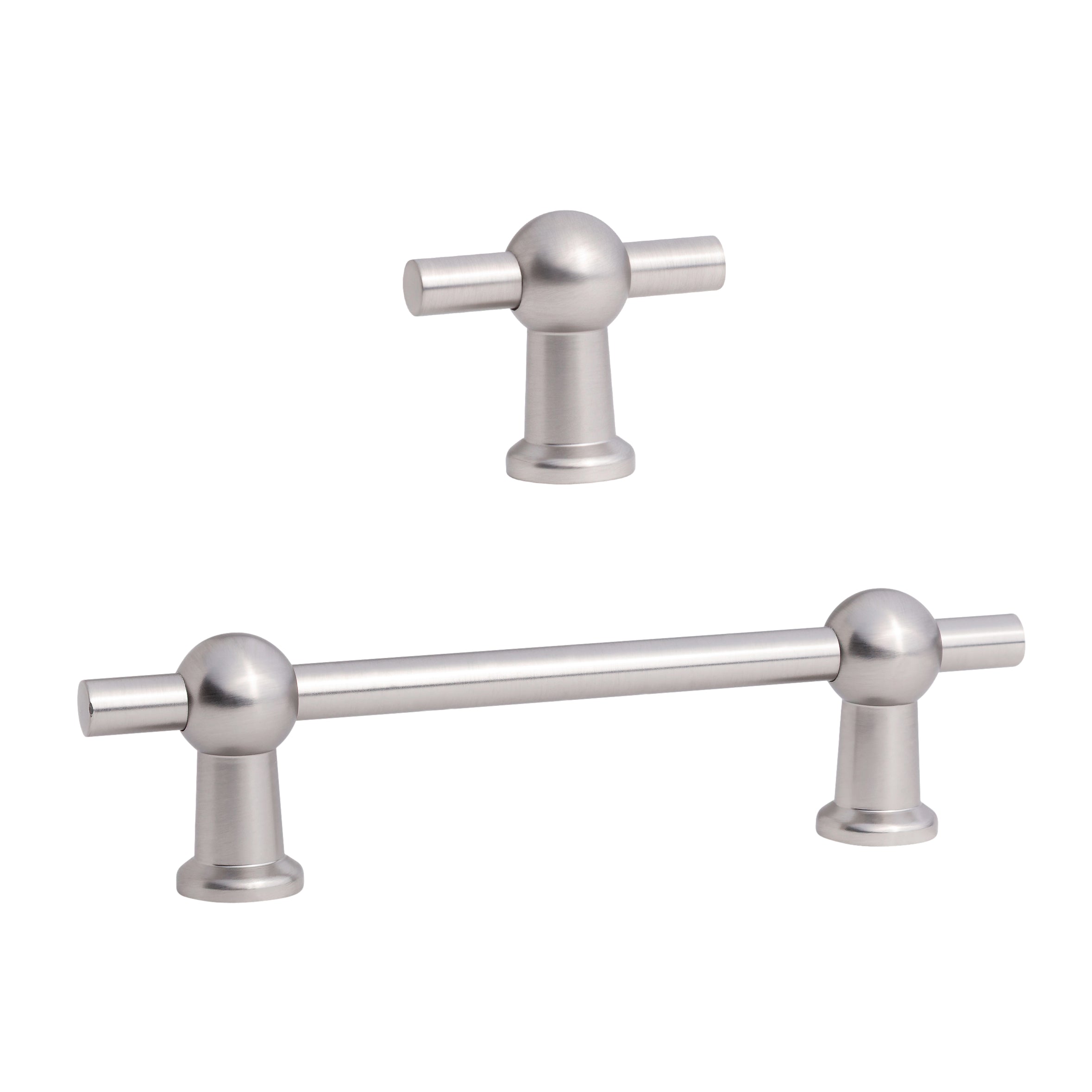 Brushed Nickel "Elodie" T-Knob and Drawer Pull