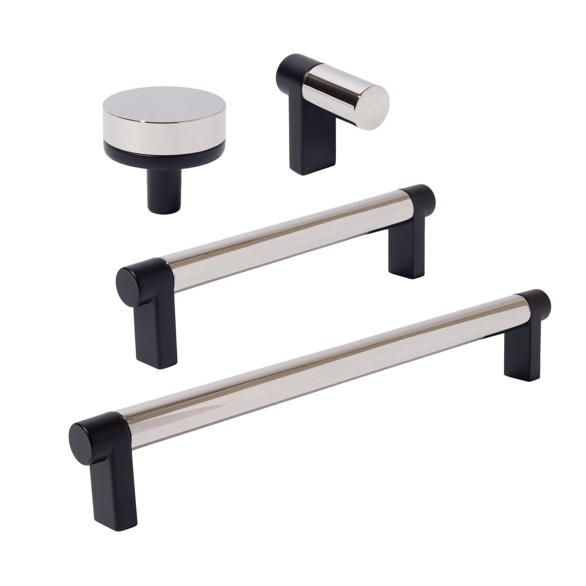 Smooth Polished Nickel and Black Cabinet Knobs and Drawer Pulls