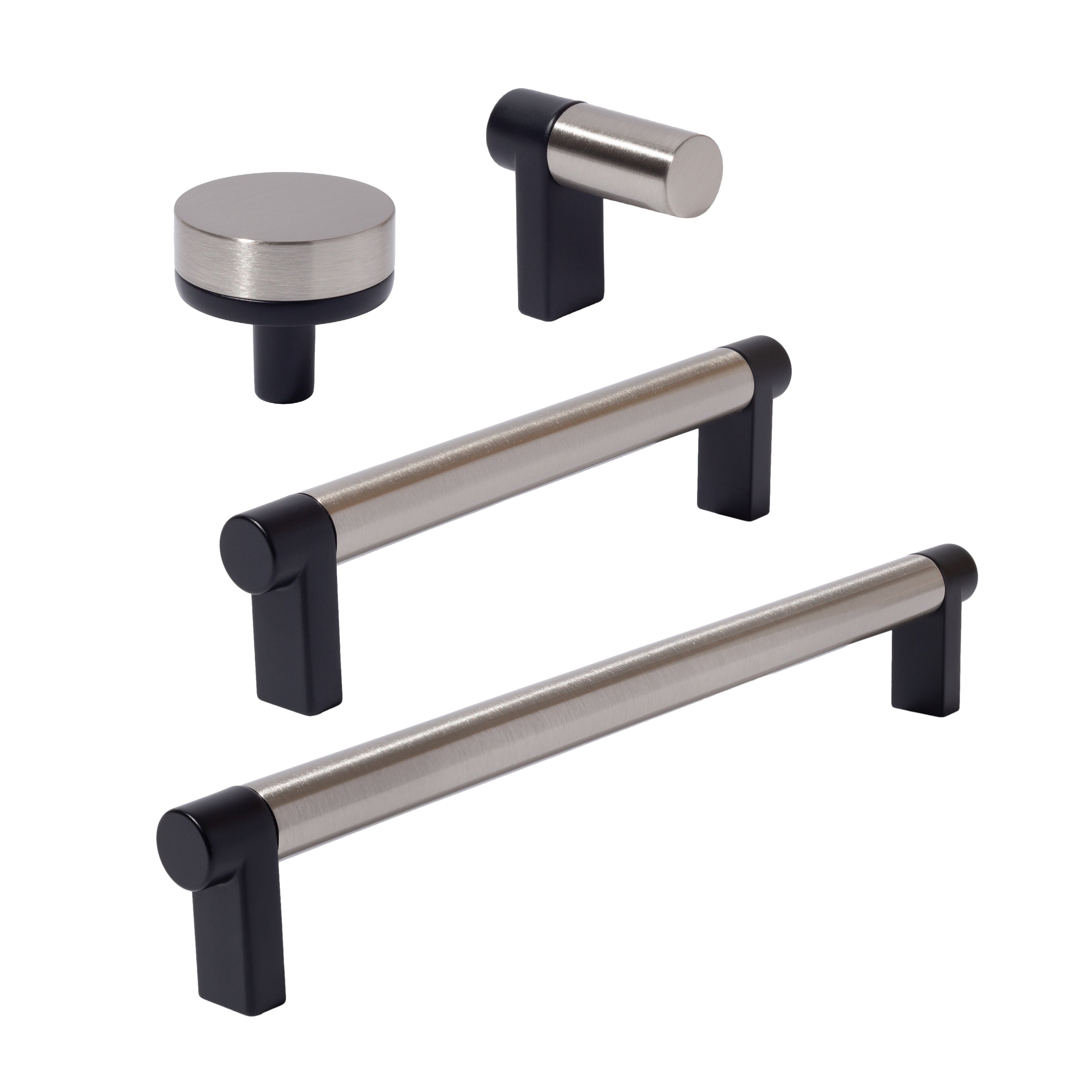 Smooth Satin Nickel and Black Cabinet Knobs and Drawer Pulls