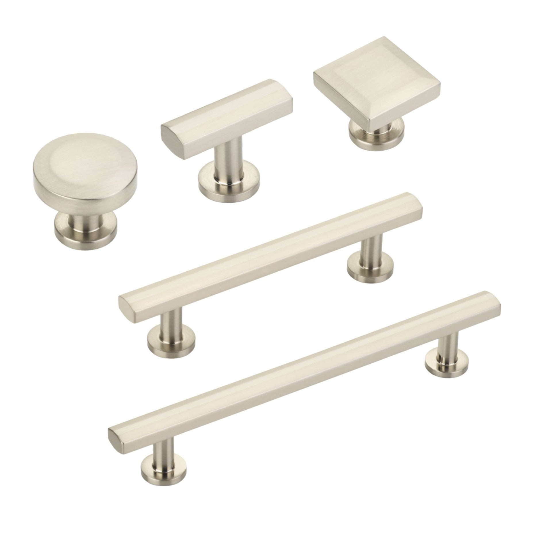 Brushed Nickel "Heather" T-Bar Cabinet Knobs and Drawer Pulls - Industry Hardware
