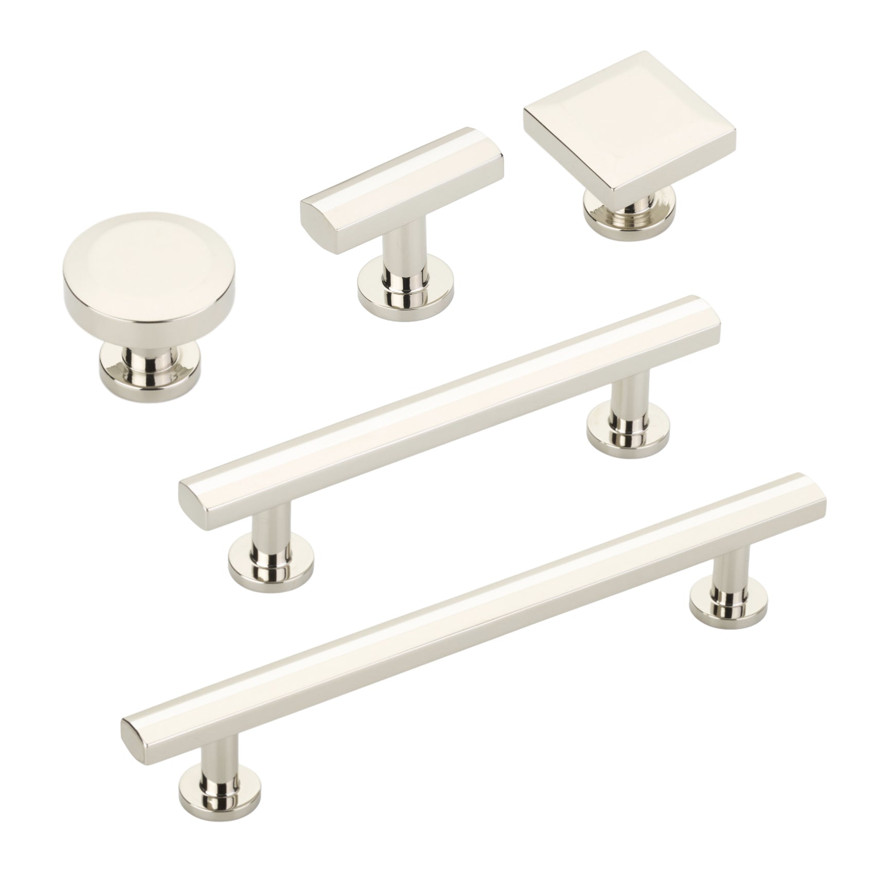 Polished Nickel "Heather" T-Bar Cabinet Knobs and Drawer Pulls - Industry Hardware