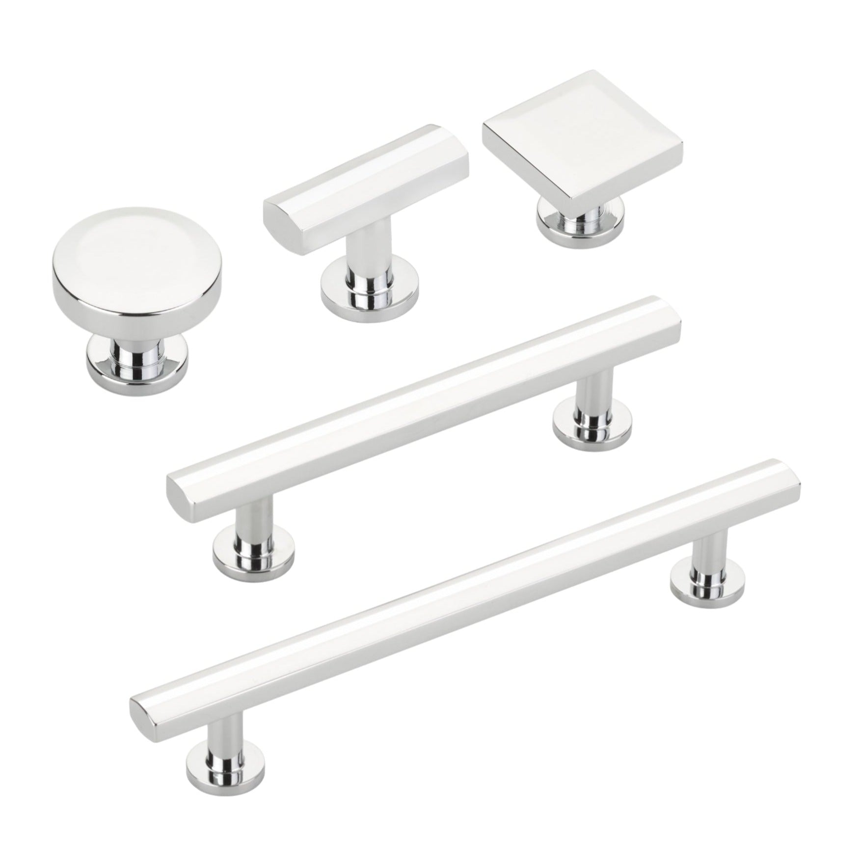 Polished Chrome "Heather" T-Bar Cabinet Knobs and Drawer Pulls - Industry Hardware