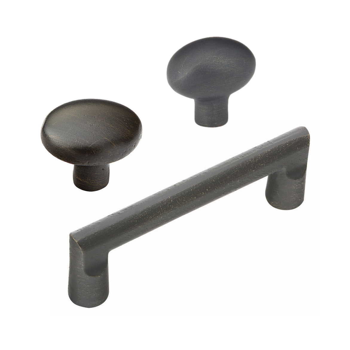 Rustic Bronze "Aspen" Cabinet Knobs and Sloped Drawer Pull