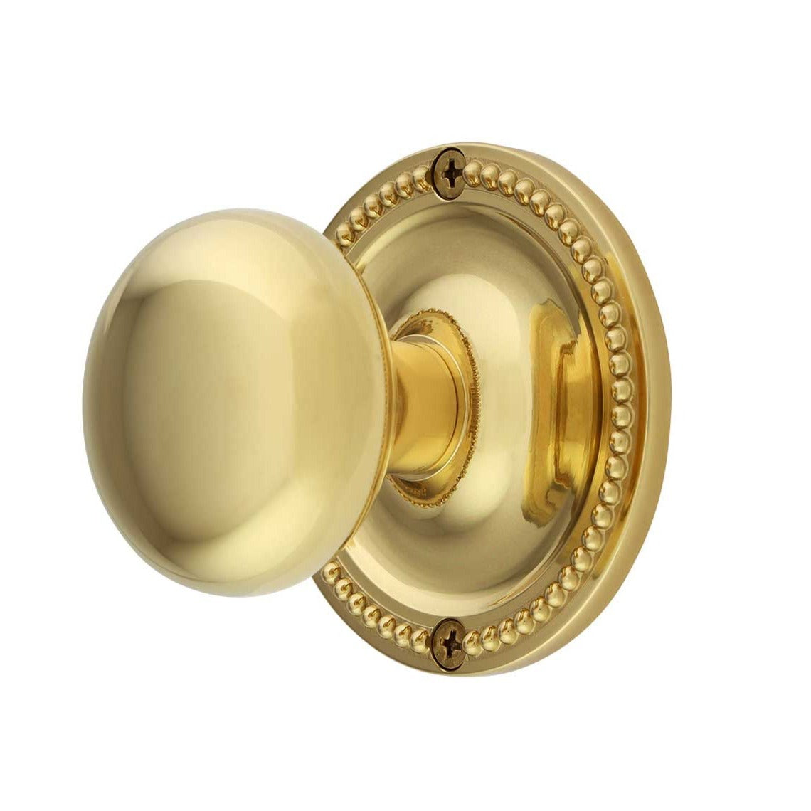 Unlacquered Brass Round Door Knob with Beaded Rosette - Industry Hardware