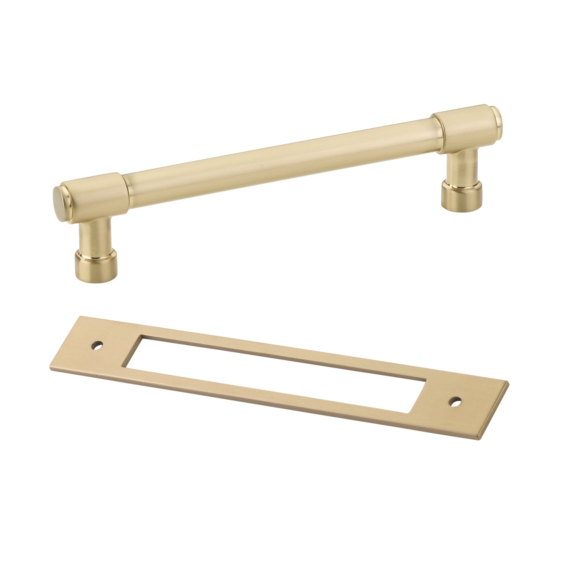 Champagne Bronze Industrial Modern Pulls and Knob with Backplate - Forge Hardware Studio