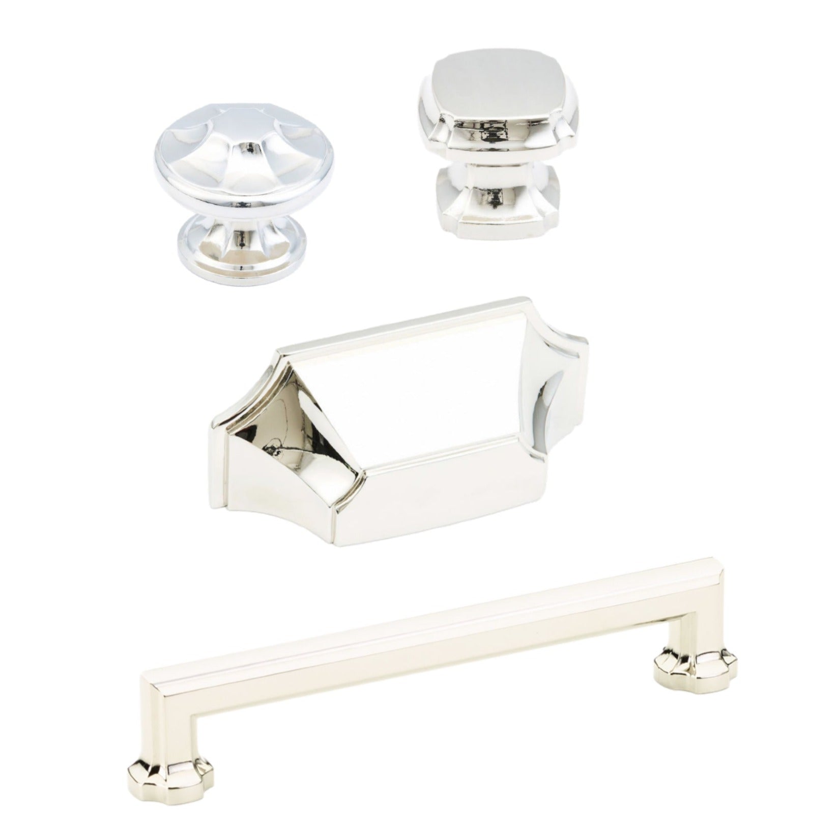 Polished Nickel "Regal" Cabinet Knobs and Drawer Pulls - Industry Hardware