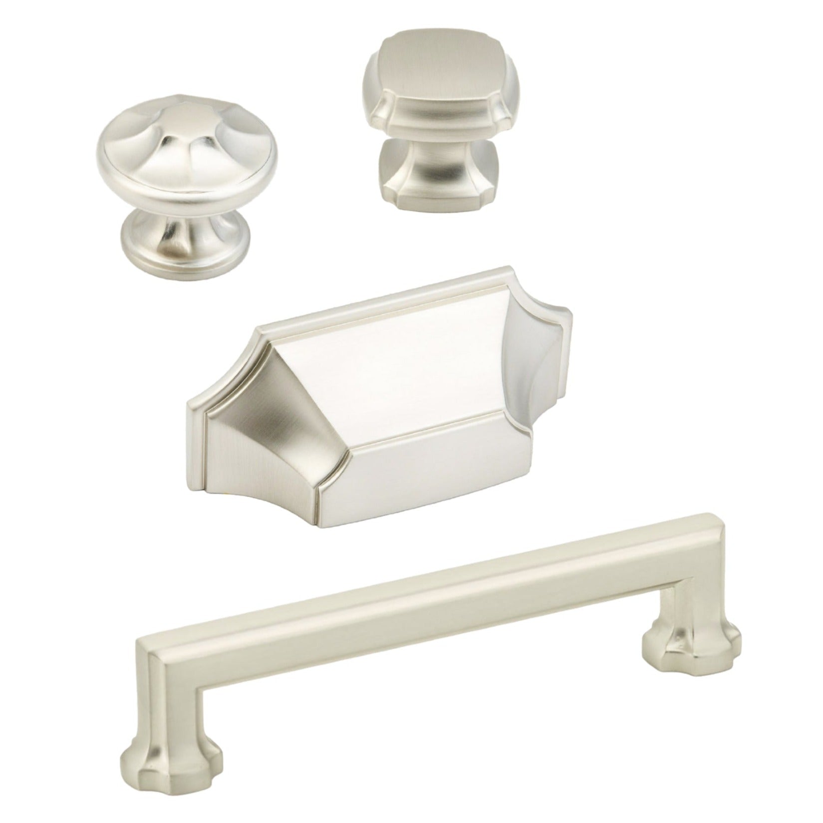 Satin Nickel "Regal" Cabinet Knobs and Drawer Pulls - Industry Hardware