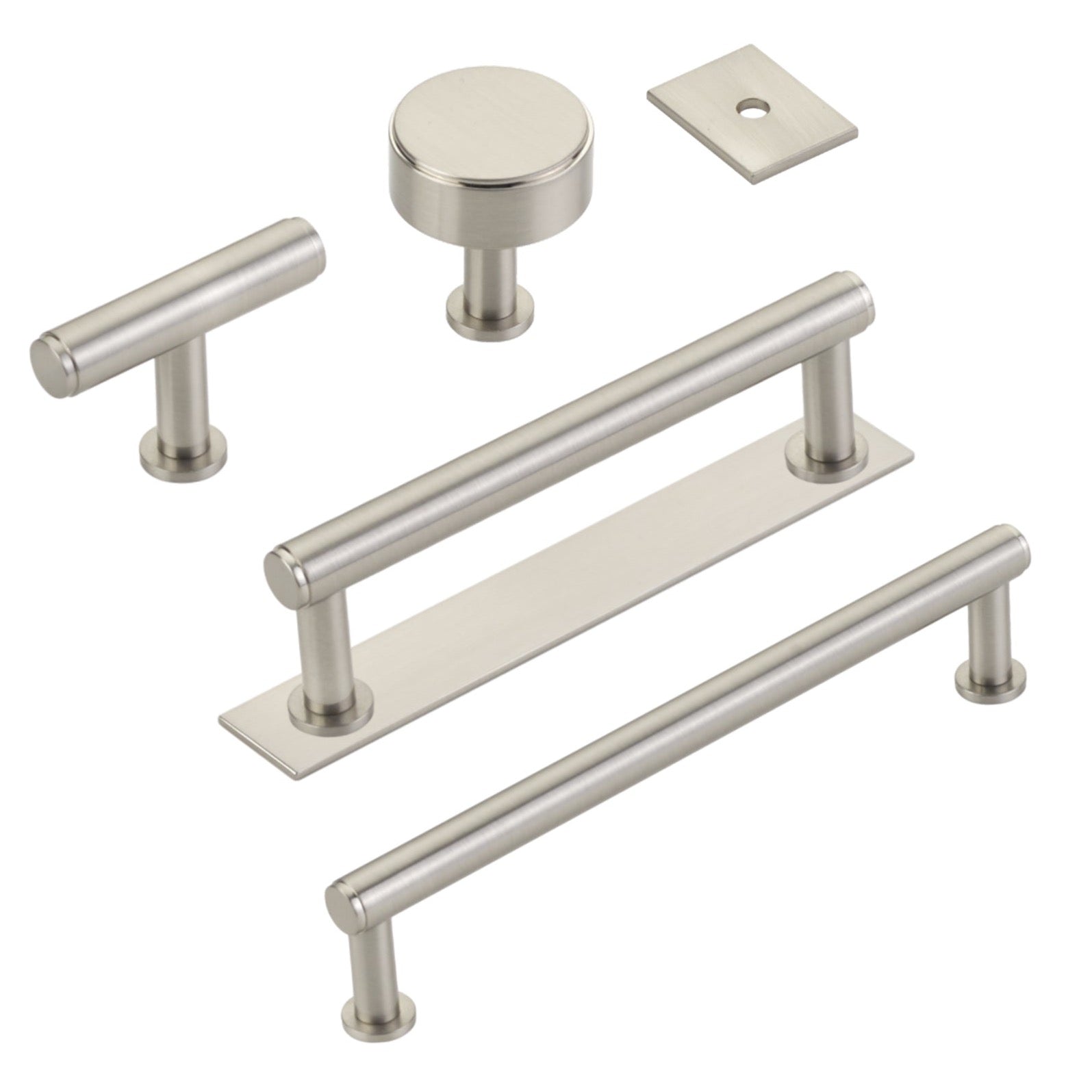 Brushed Nickel "Maison No. 2" Smooth Drawer Pulls and Cabinet Knobs with Optional Backplate - Industry Hardware