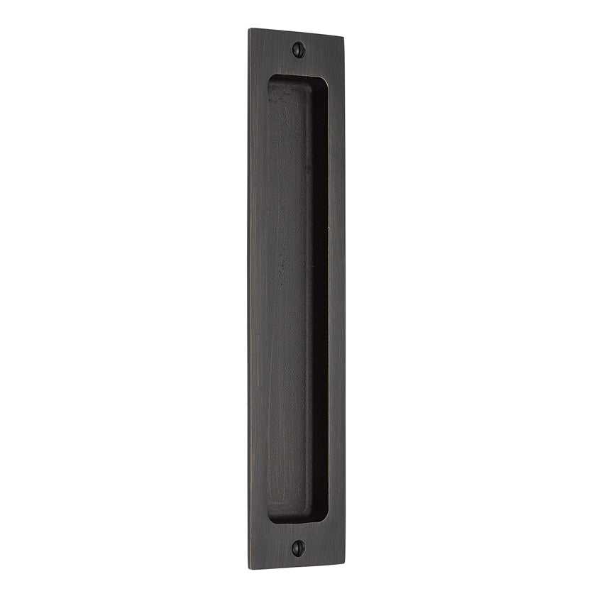 Rustic Rectangular Flush Solid Recess Door Pull in Dark Bronze - Industry Hardware