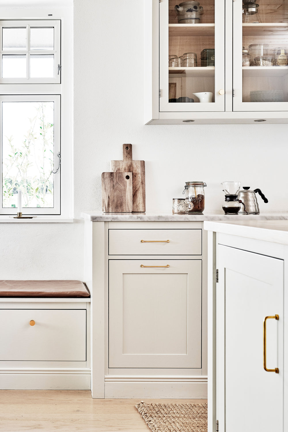 Unlacquered Brass "Lounge" Cabinet Knob and Wire Drawer Pulls - Industry Hardware