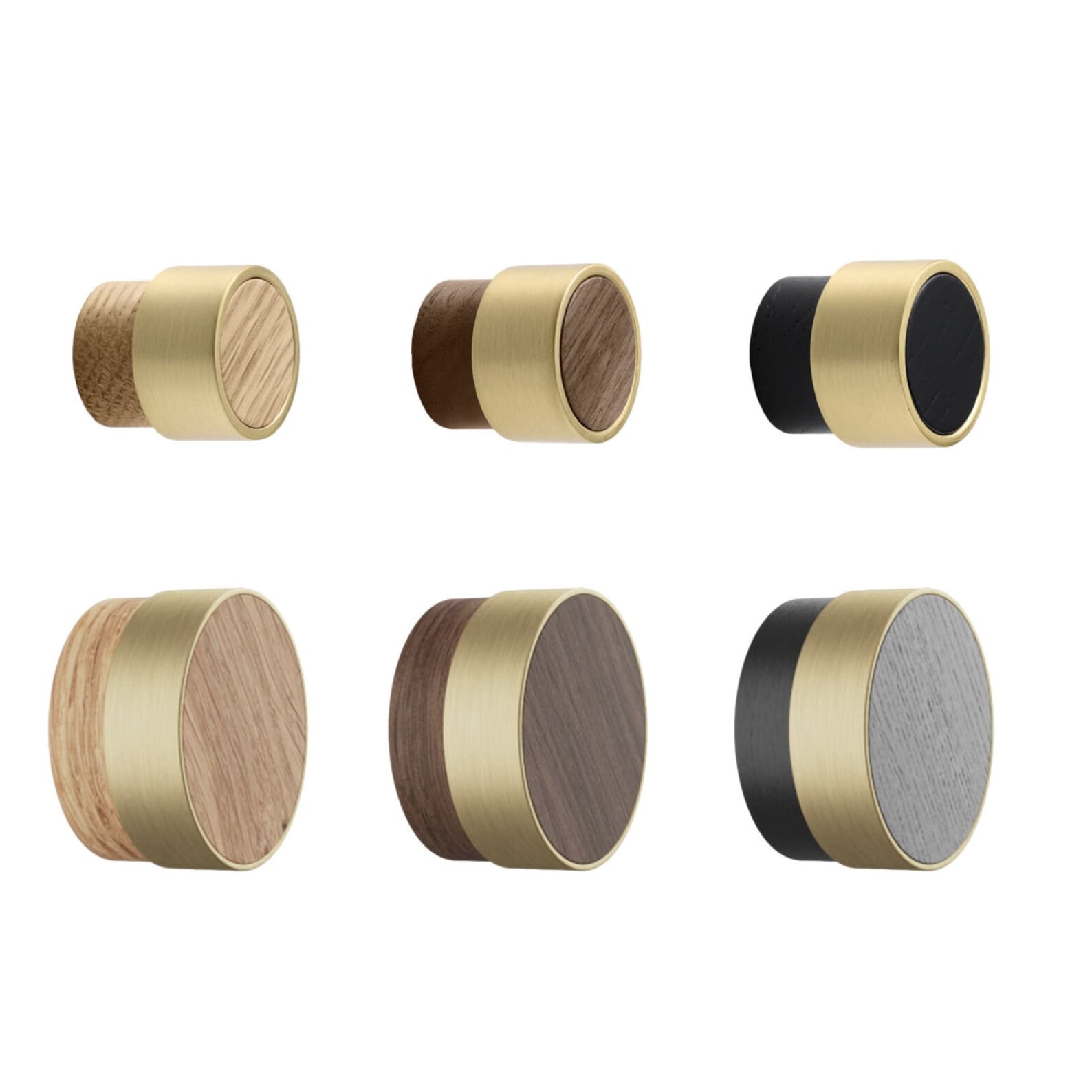 Oak, Walnut, Black and Brass "Radio"  Round Cabinet Knobs - Industry Hardware