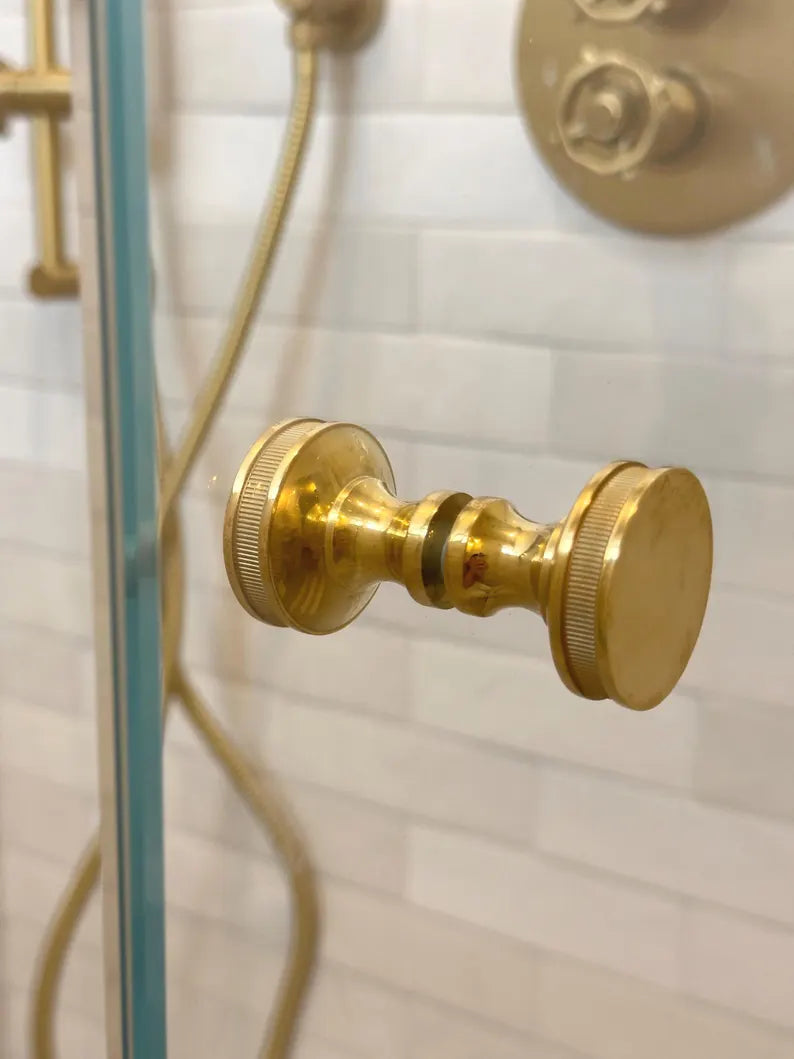Solid Brass "Reeded" Round Glass Shower Knob