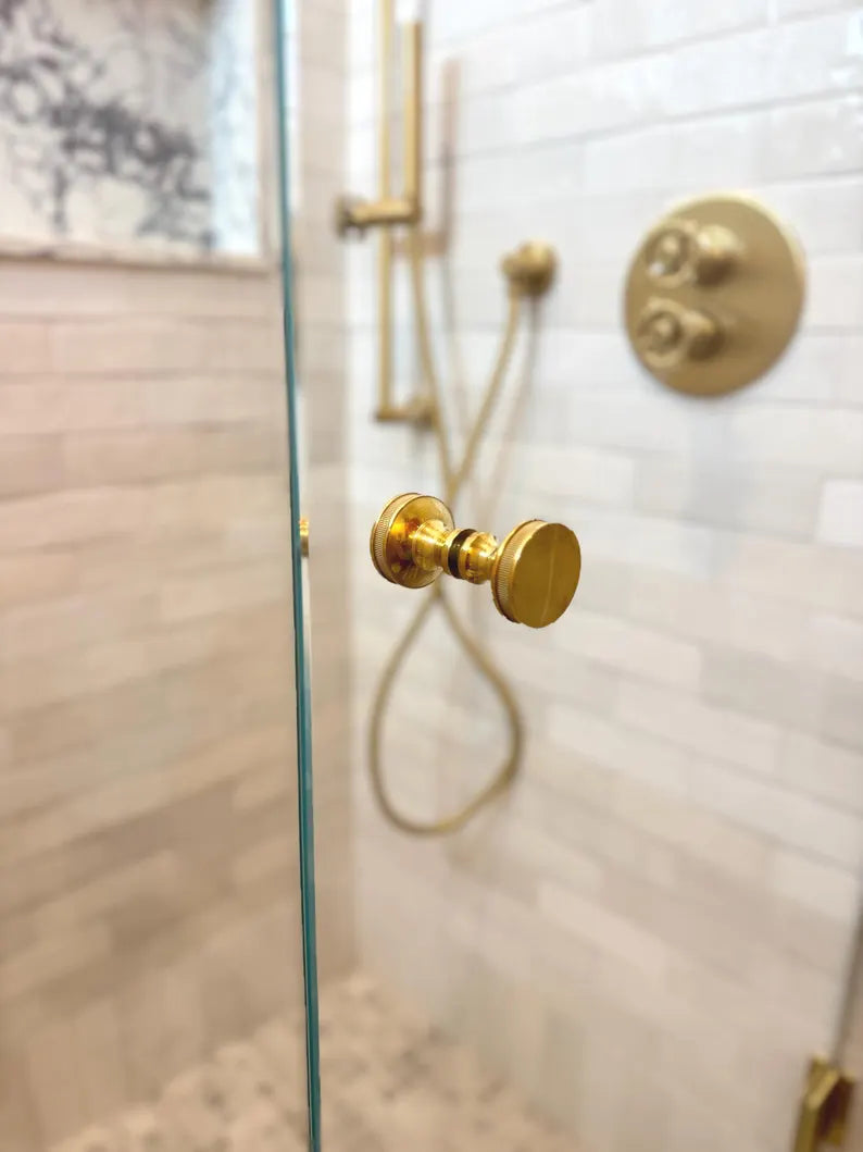 Solid Brass "Reeded" Round Glass Shower Knob