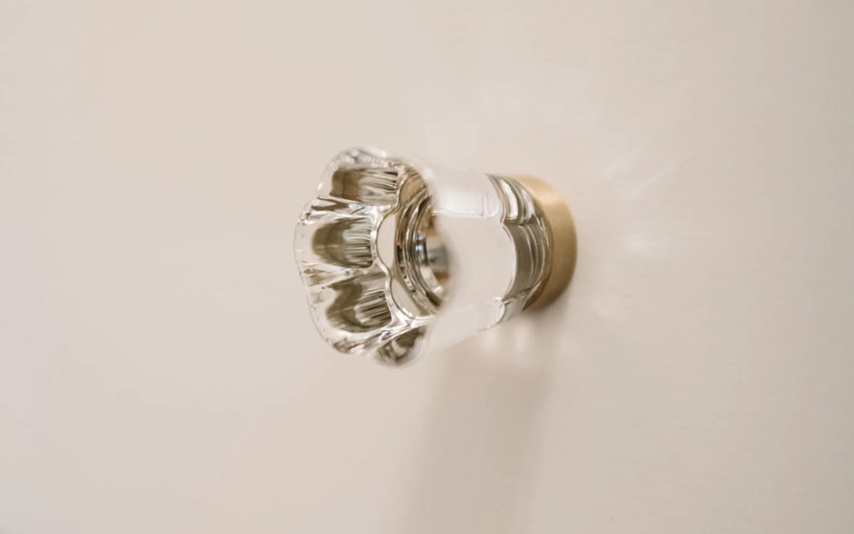 French Brass "Magnolia" Clear Glass Cabinet Knob