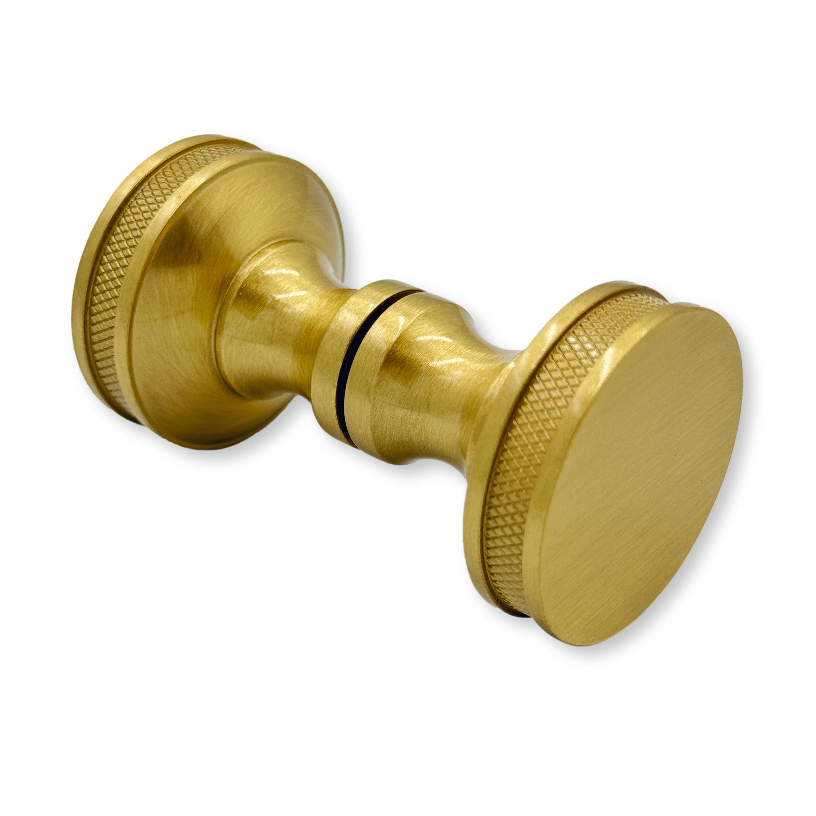 Round Satin Brass "Knurled" Round Glass Shower Knob - Industry Hardware