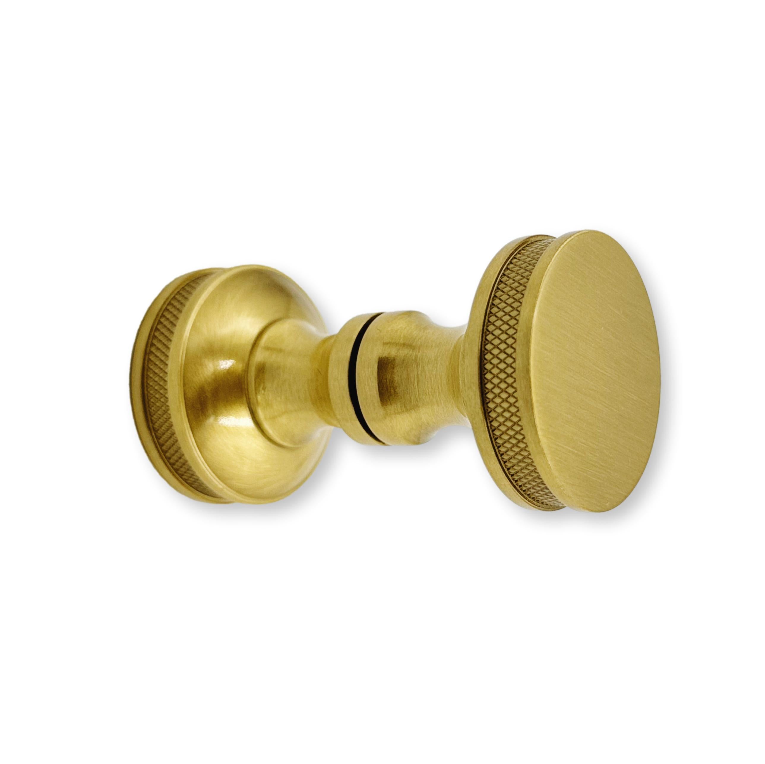 Round Satin Brass "Knurled" Round Glass Shower Knob - Industry Hardware