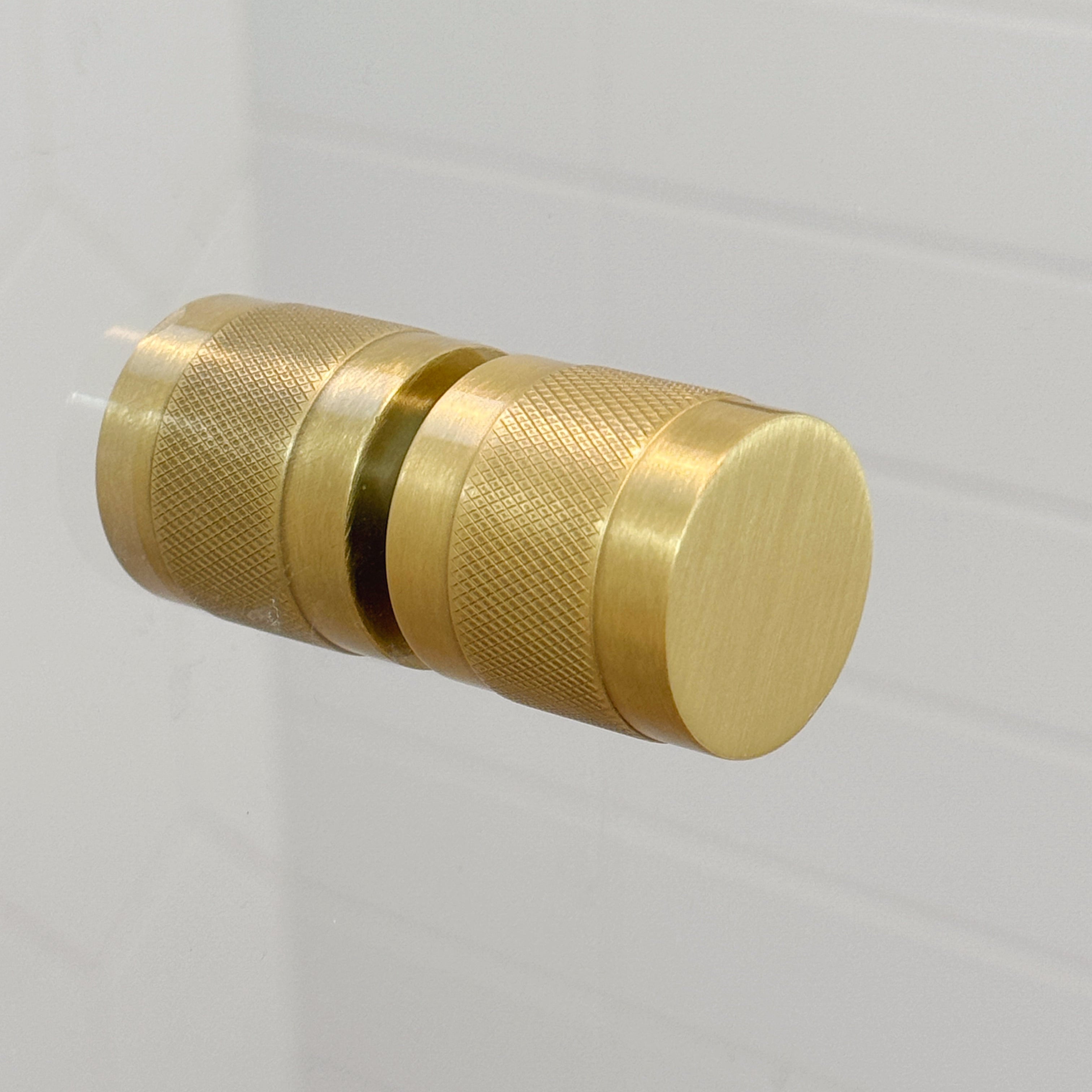 Cylinder Satin Brass "Knurled" Round Glass Shower Knob - Industry Hardware