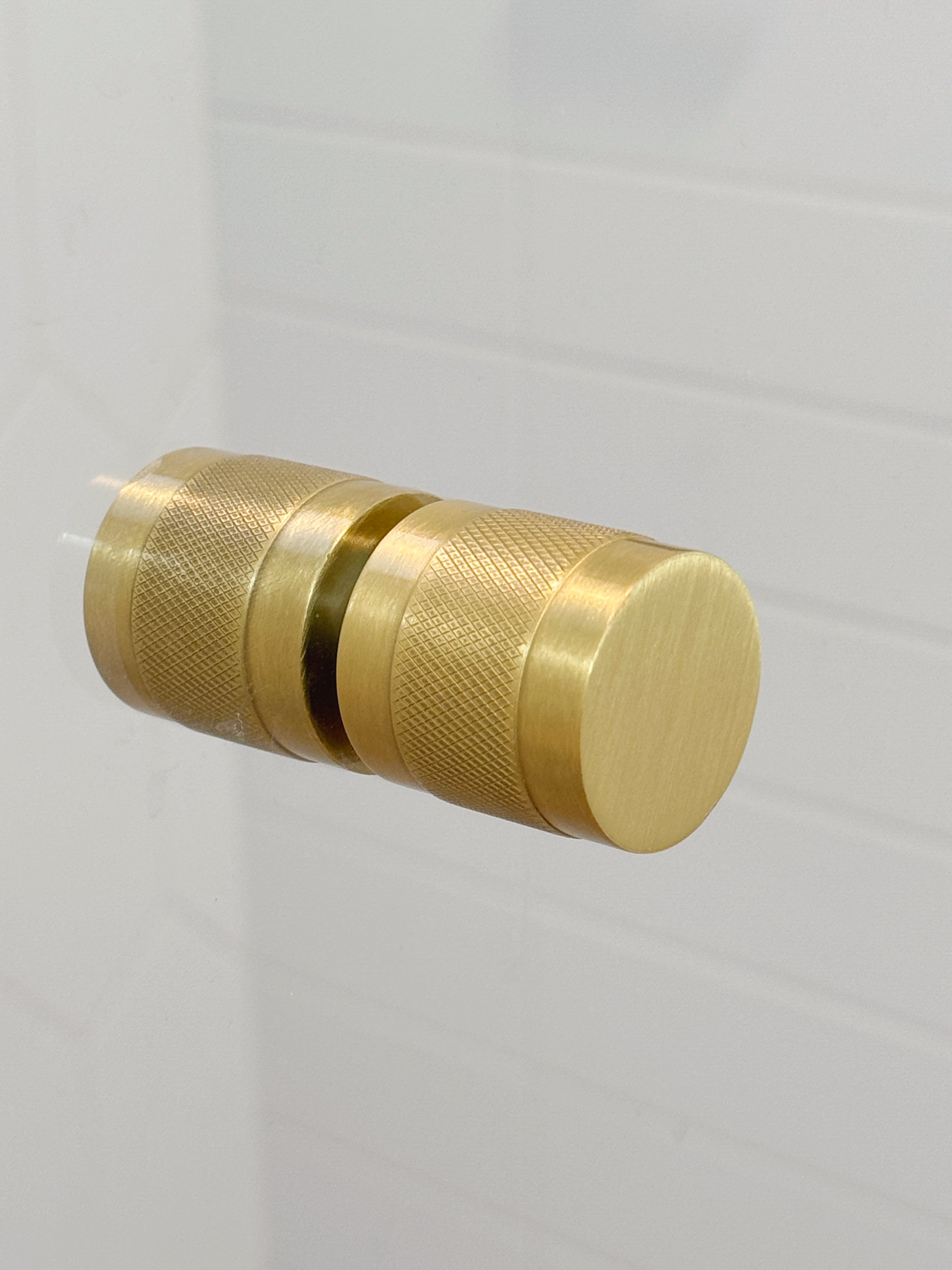 Cylinder Satin Brass "Knurled" Round Glass Shower Knob - Industry Hardware