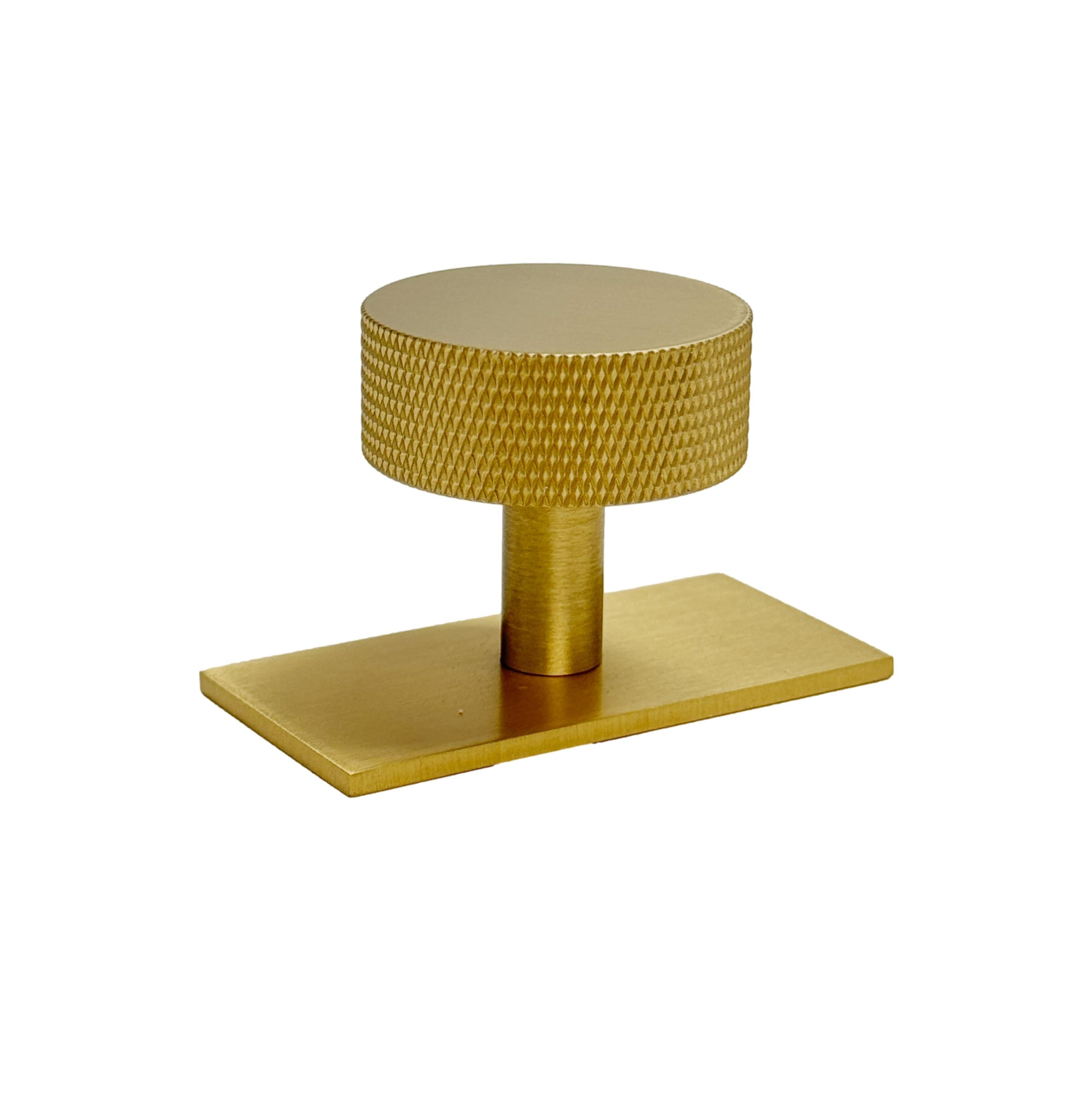 Brass Knurled "Texture Backplate" Drawer Pulls and Knobs in Satin Brass - Industry Hardware