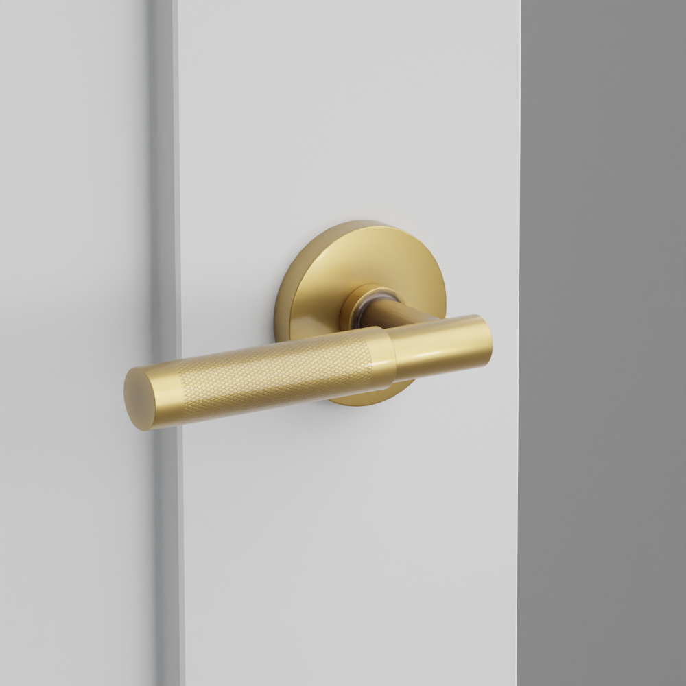 T-Bar Knurled French Brass Door Lever w/Disk Rosette