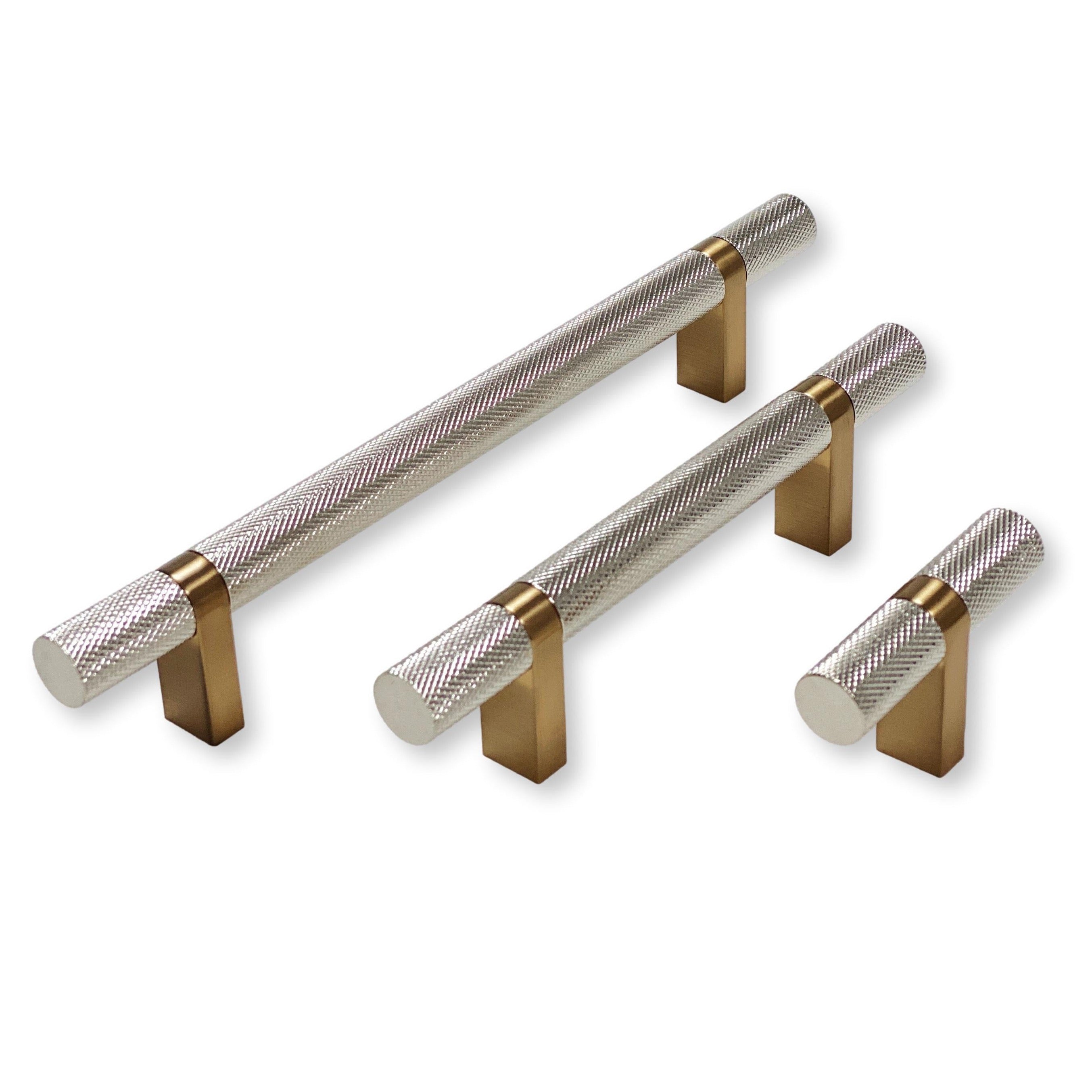 Knurled Select T-Bar Champagne Bronze and Polished Nickel Knobs and Pulls - Industry Hardware