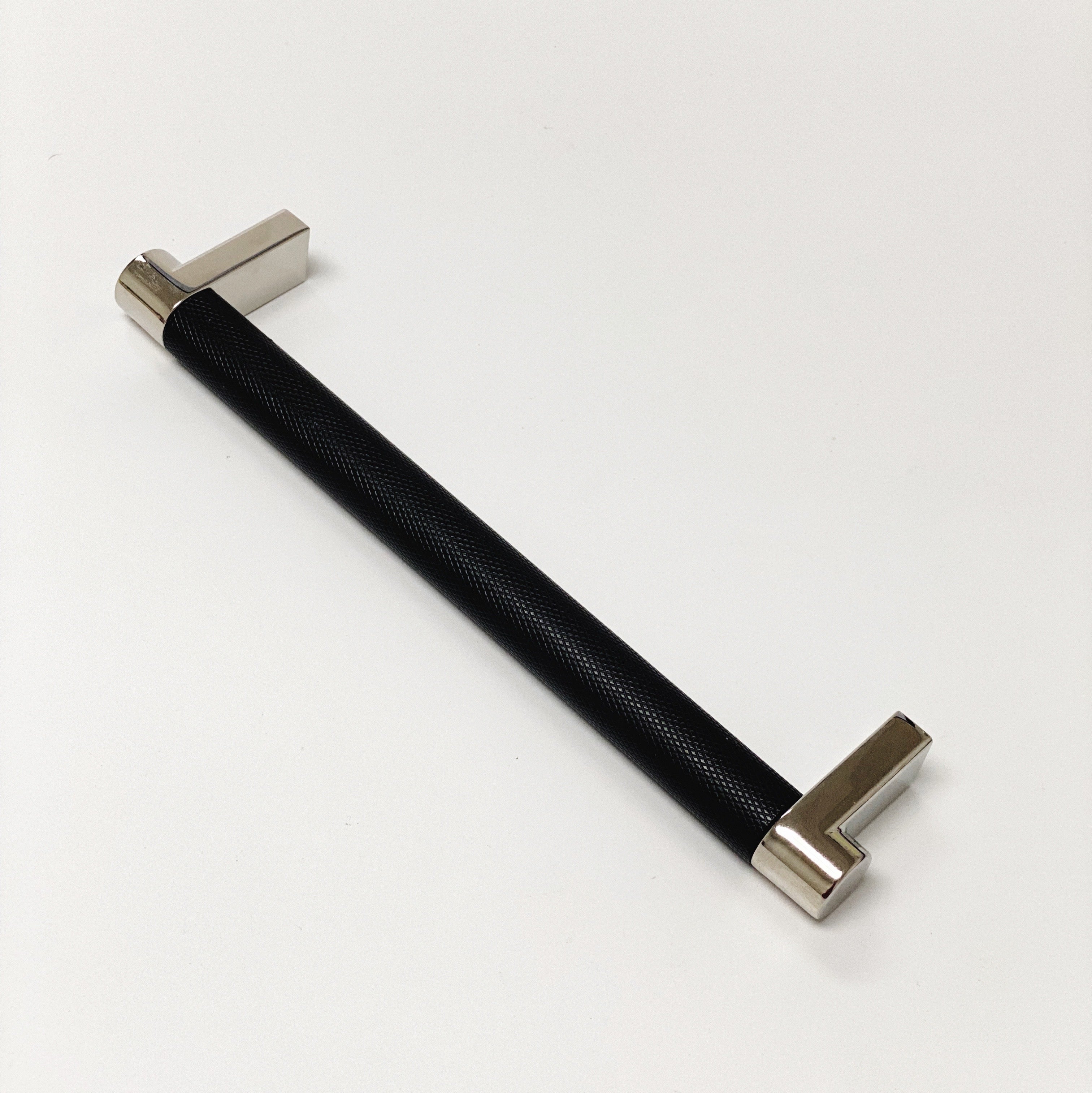 Knurled "U-Shaped" Texture Polished Chrome and Black Drawer Pulls - Forge Hardware Studio